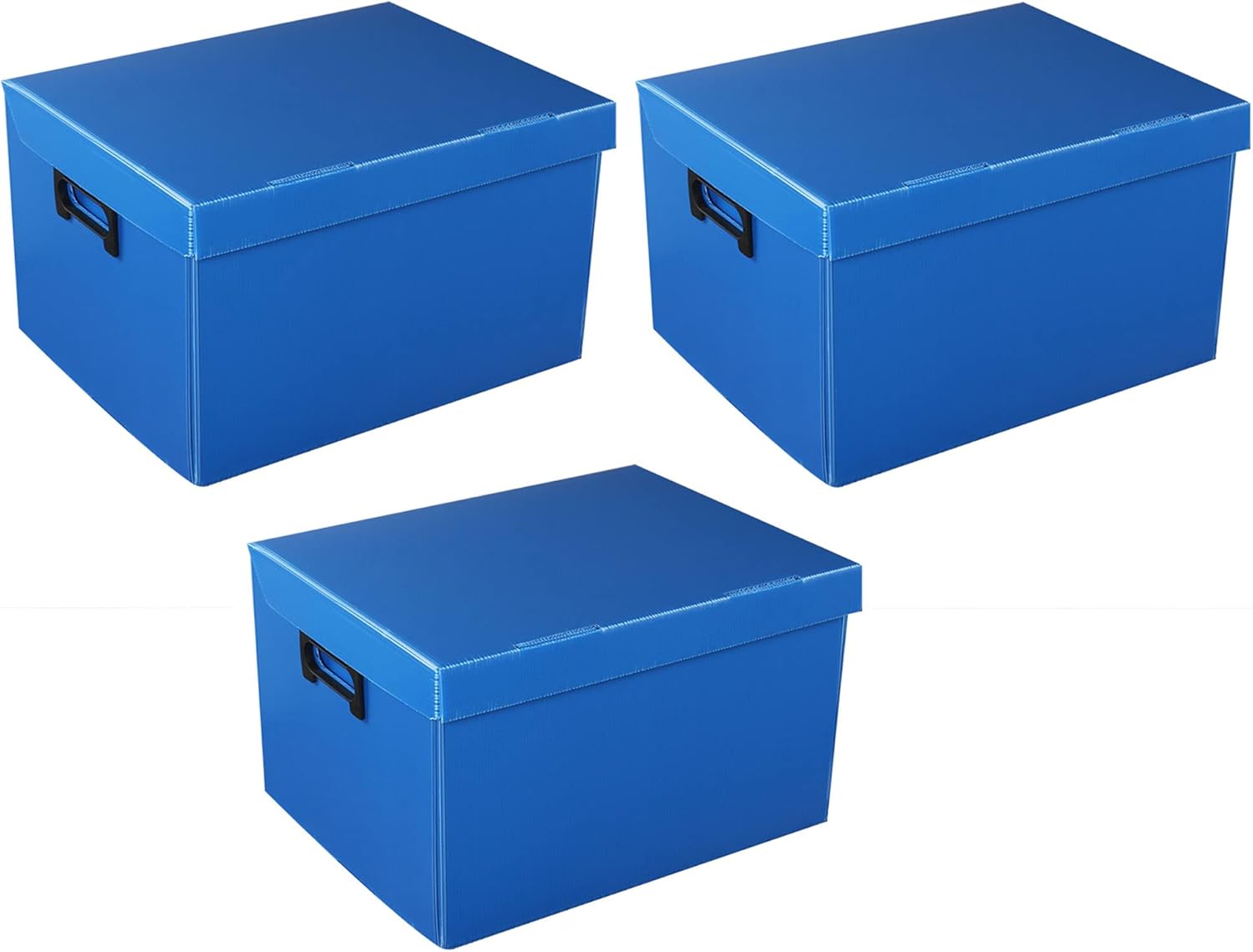 Vaiyer Pack of 3 Multipurpose Durable Plastic Filing Storage Organizer Box with Lid – Hanging Letter Folder – Home Office Bins Cabinet - for Doctors, Lawyers, Office Use - Easy Assembly (Blue)
