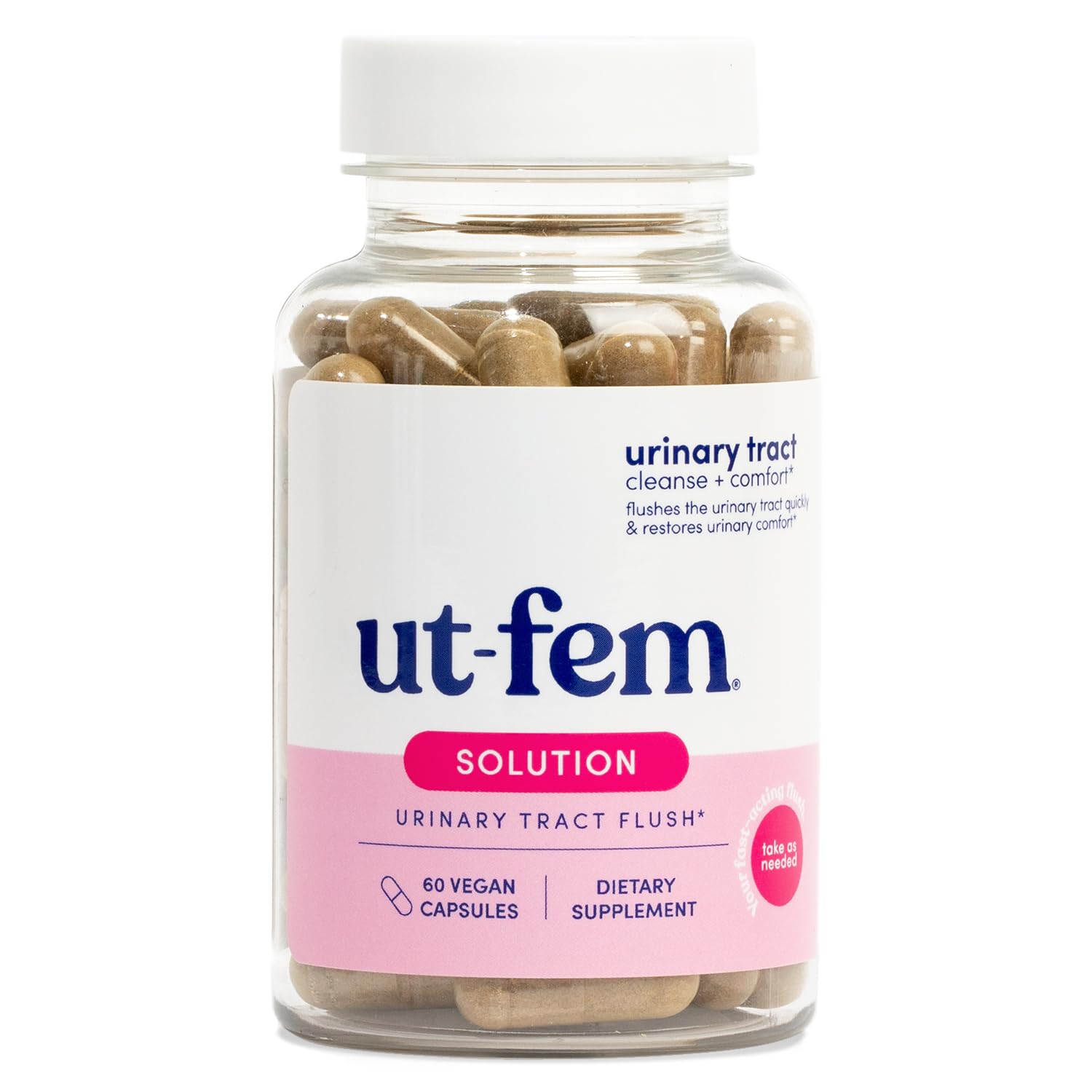UT-Fem Solution - Fast-Acting Urinary Tract Flush for Women, Proactive UTI Support, Promotes Cleansing & Comfort, Clinical-Strength D-Mannose, Cranberry, and Natural Ingredients - 60 Vegan Capsules