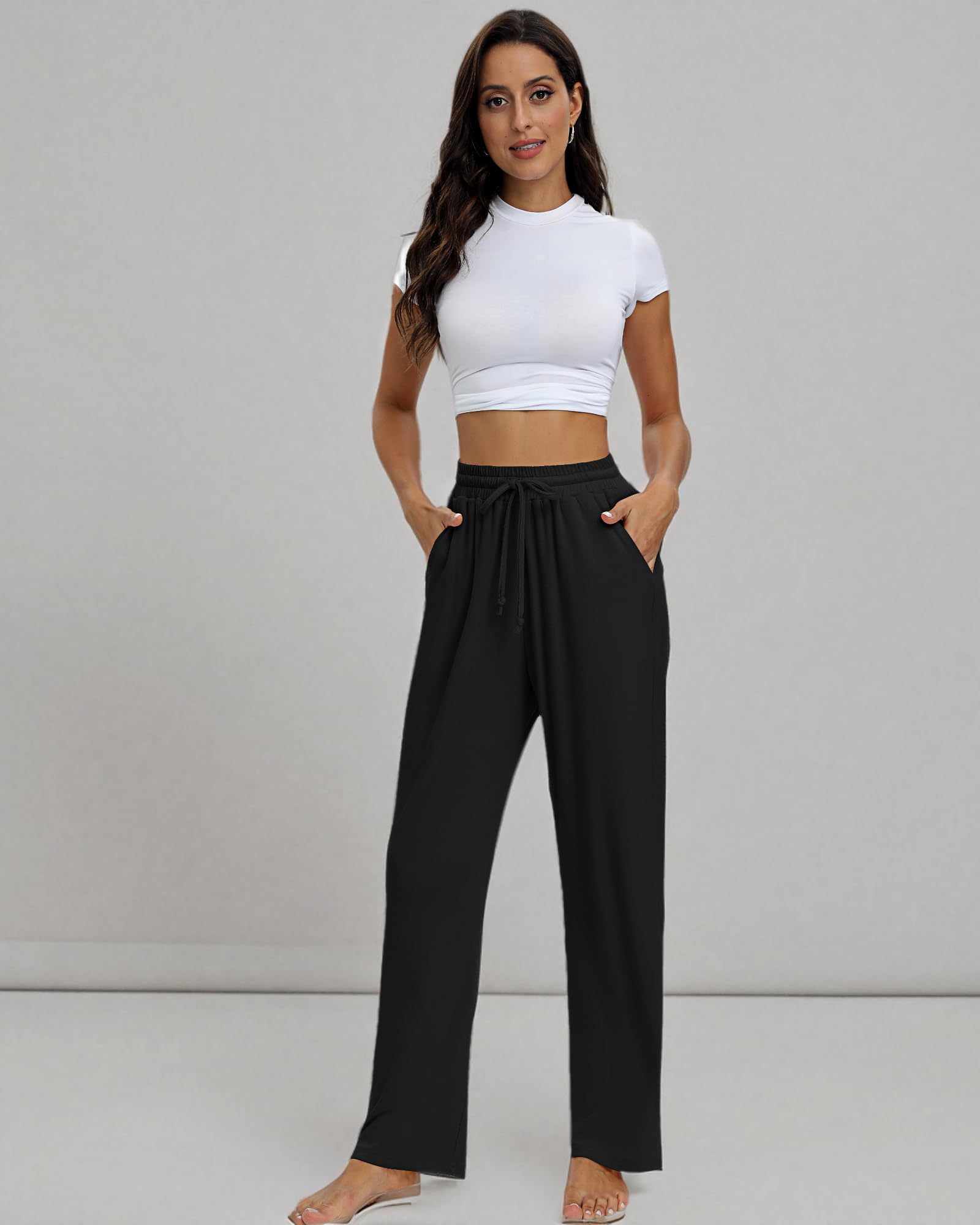Neer 3er-Pack Damen-Jogginghosen mit Taschen, weitem Bein, bequemer, Dicker Loungewear, Kordelzug, lässiger, lockerer Stil