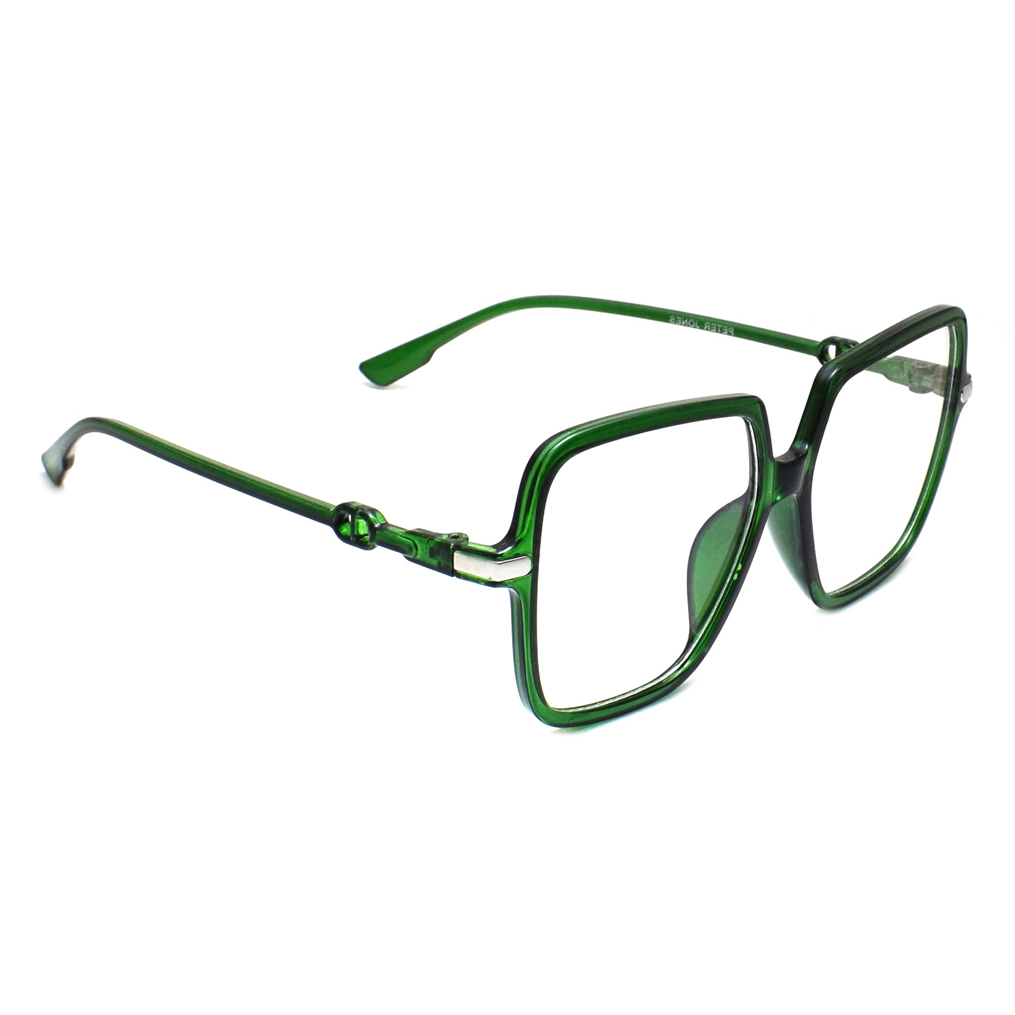 Peter Jones AG5198 - Gafas cuadradas para computadora para mujeres/niñas con cero potencia con bloqueo de luz azul (talla grande/extragrande), Verde Transparente, L