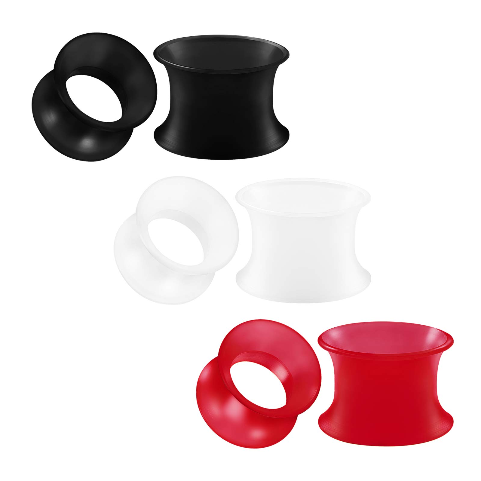 BIG GAUGES 3 Pairs Black White Red Silicone Thin Double Flared Saddle Piercing Jewelry Stretcher Ear Plugs Earring Lobe flesh Tunnel