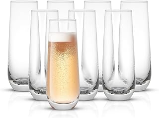 JoyJolt Milo Stemless Champagne Flutes Set of 8 Crystal Glasses. 9.4oz Champagne Glasses. Prosecco Wine Flute, Mimosa Glas...