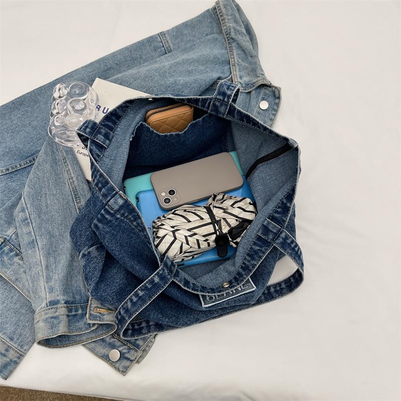 Bolso tote grande de denim para mujer, bolso de hombro con gran capacidad, ideal para verano y playa miniatura 6