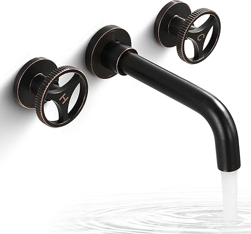 SKOWLL Grifo de baño de 2 manijas para montaje en pared, grifos de bañera generalizados de bronce aceitado, grifo de lavabo moderno de 3 agujeros
