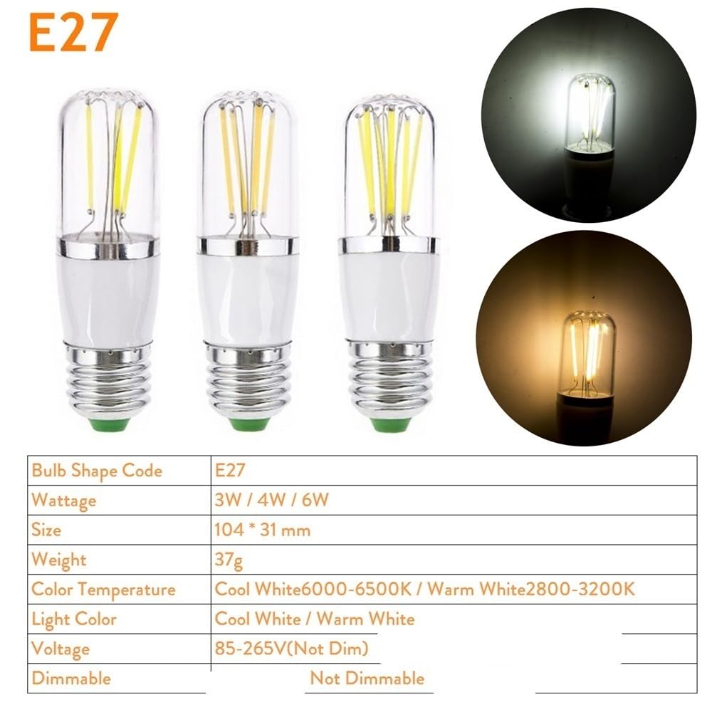 YSJX luces de amplio voltaje, Paquete de 10 bombillas LED de filamento CA 85-265 V, E14/E27/B22, 3 W/4 W/6 W, no regulables, for iluminación decorativa(E27 Warm White,AC85-265V 4w)
