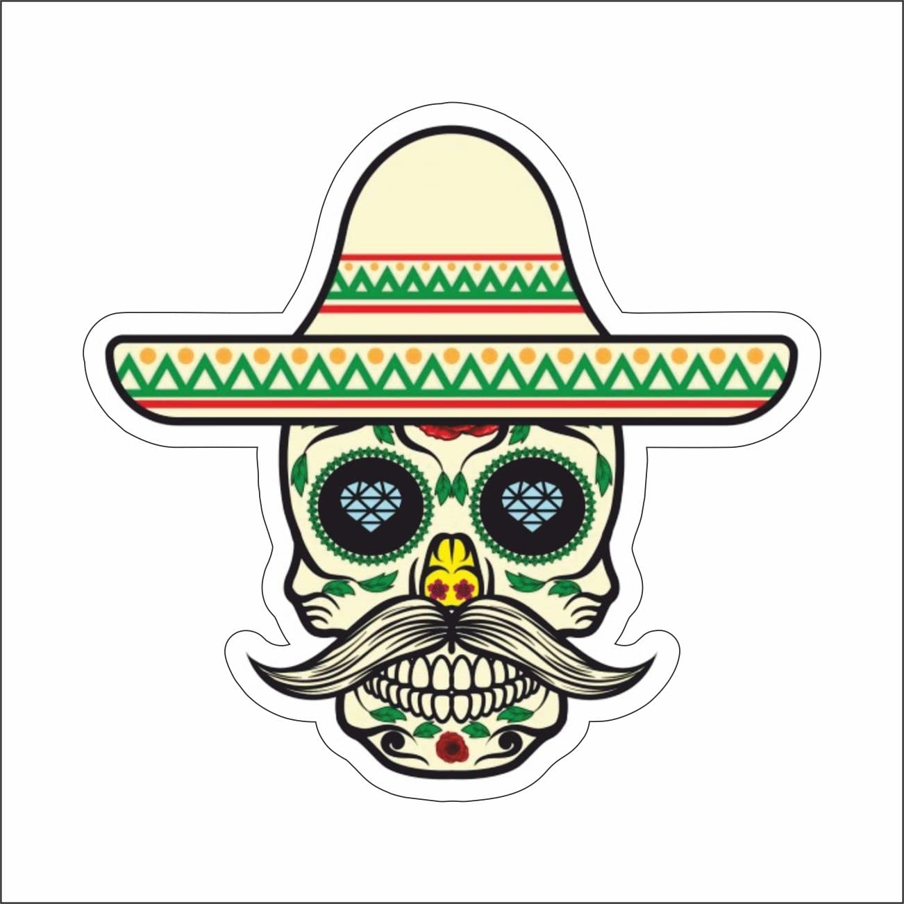 Adesivo Sagomato Teschio Messicano Con Bordo Bianco - Decorazione Per Auto, Moto, Casco E Pareti - Foto 4
