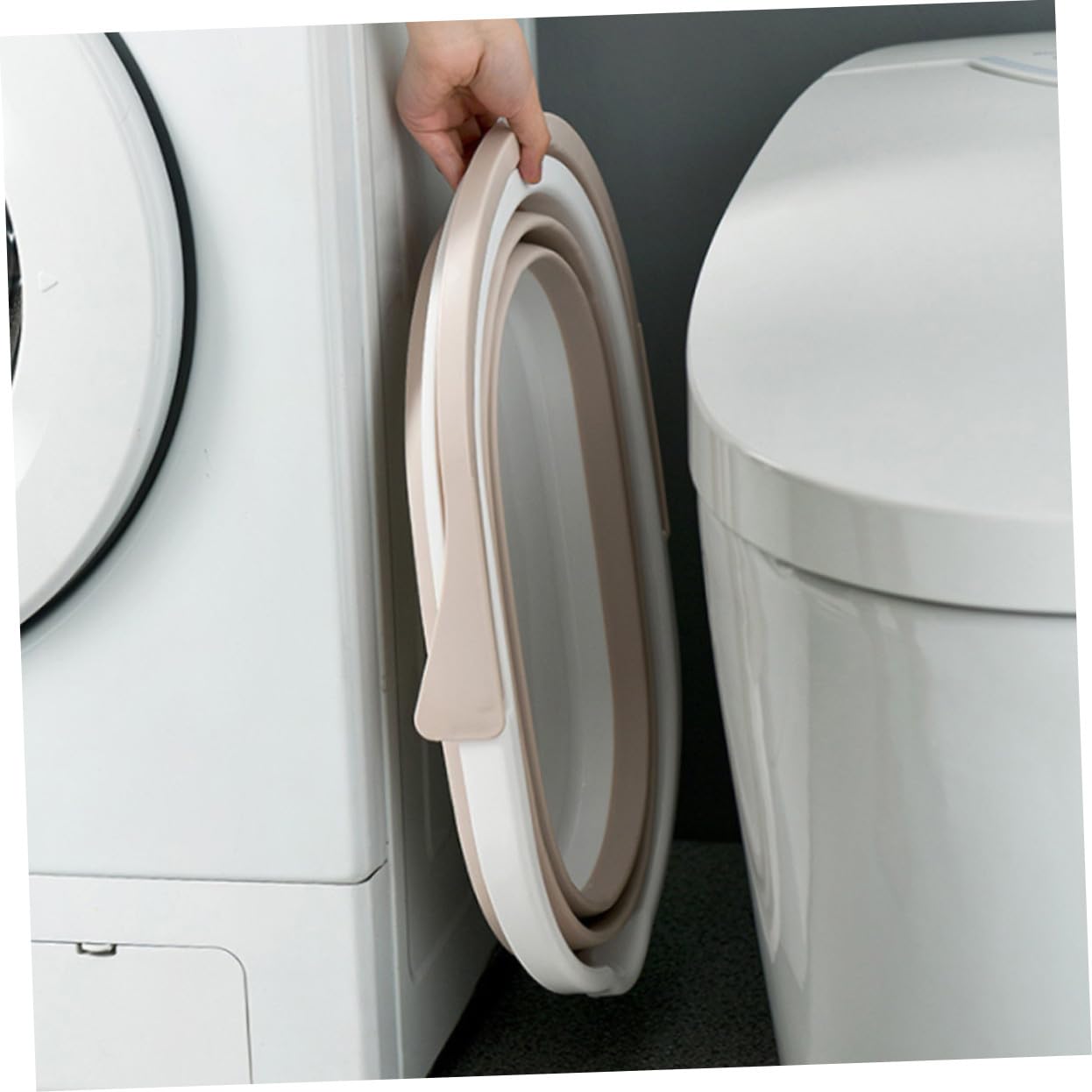 Secchio Pieghevole per Straccio in Plastica Pp Beige, Portatile | Piastrelle e Parquet, Secchio Lavabile a Uso Aziendale, Accessorio per Pulizia Pavimenti