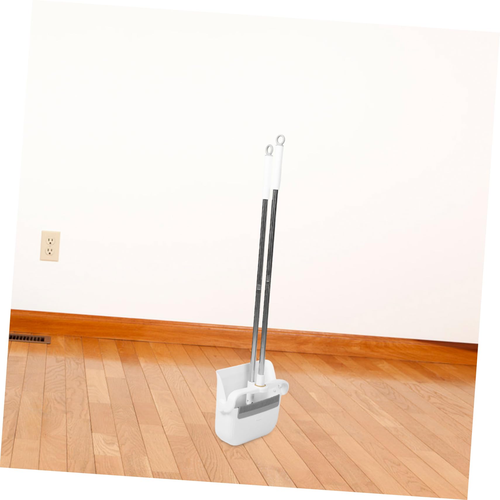 Ipetboom Juego de Escoba y Recogedor de Pie para Oficina E Interior | Plástico Blanco, Mango Ajustable, Limpieza y Diseño Compacto para Guardar sin Ocupar Espacio