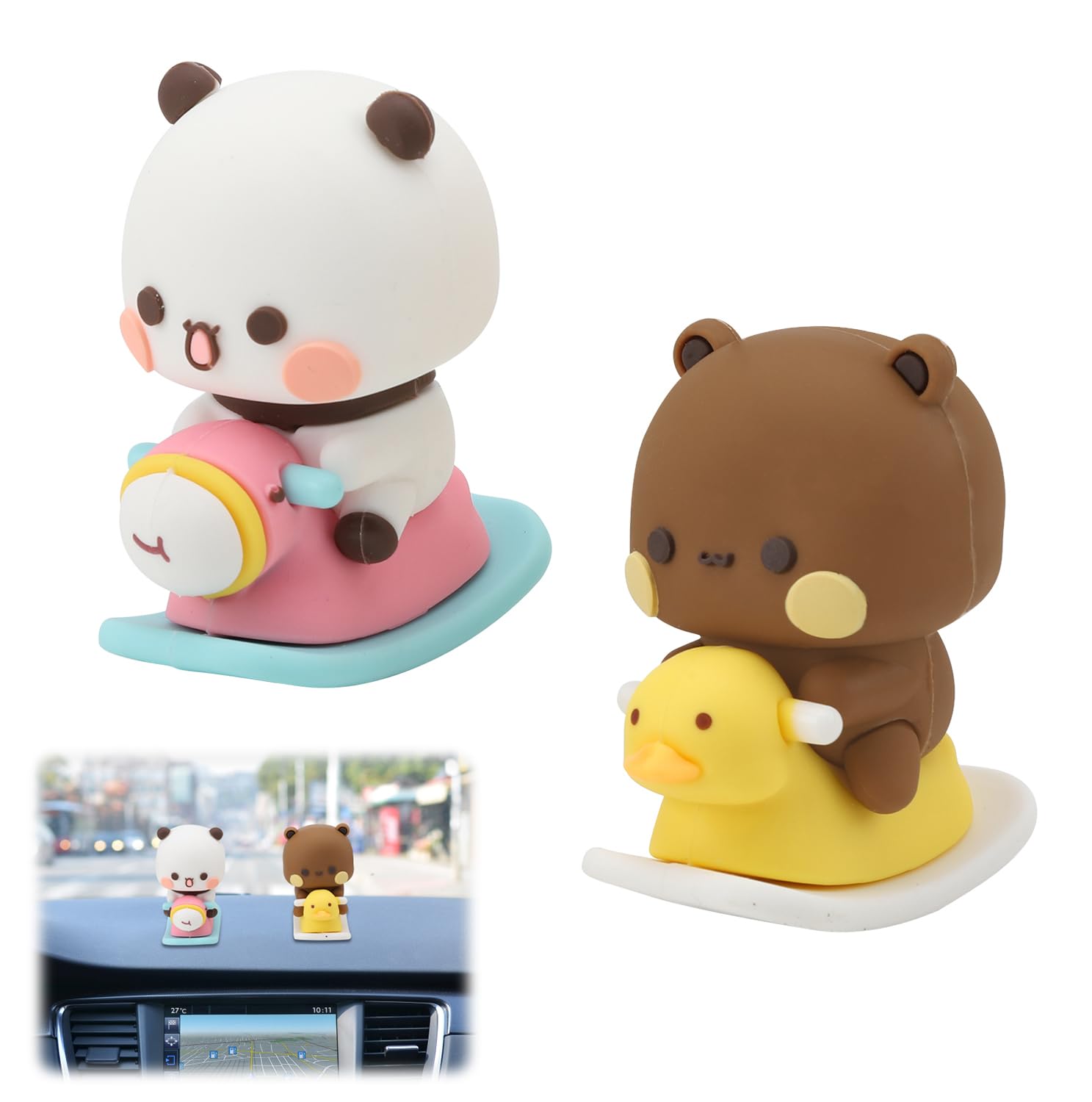 Lot De 2 Figurines Ours Bubu Et Dudu En Résine - Décoration Mignonne Pour Écran D'Ordinateur, Tableau De Bord Voiture Ou Bureau (4x2.6 Cm)