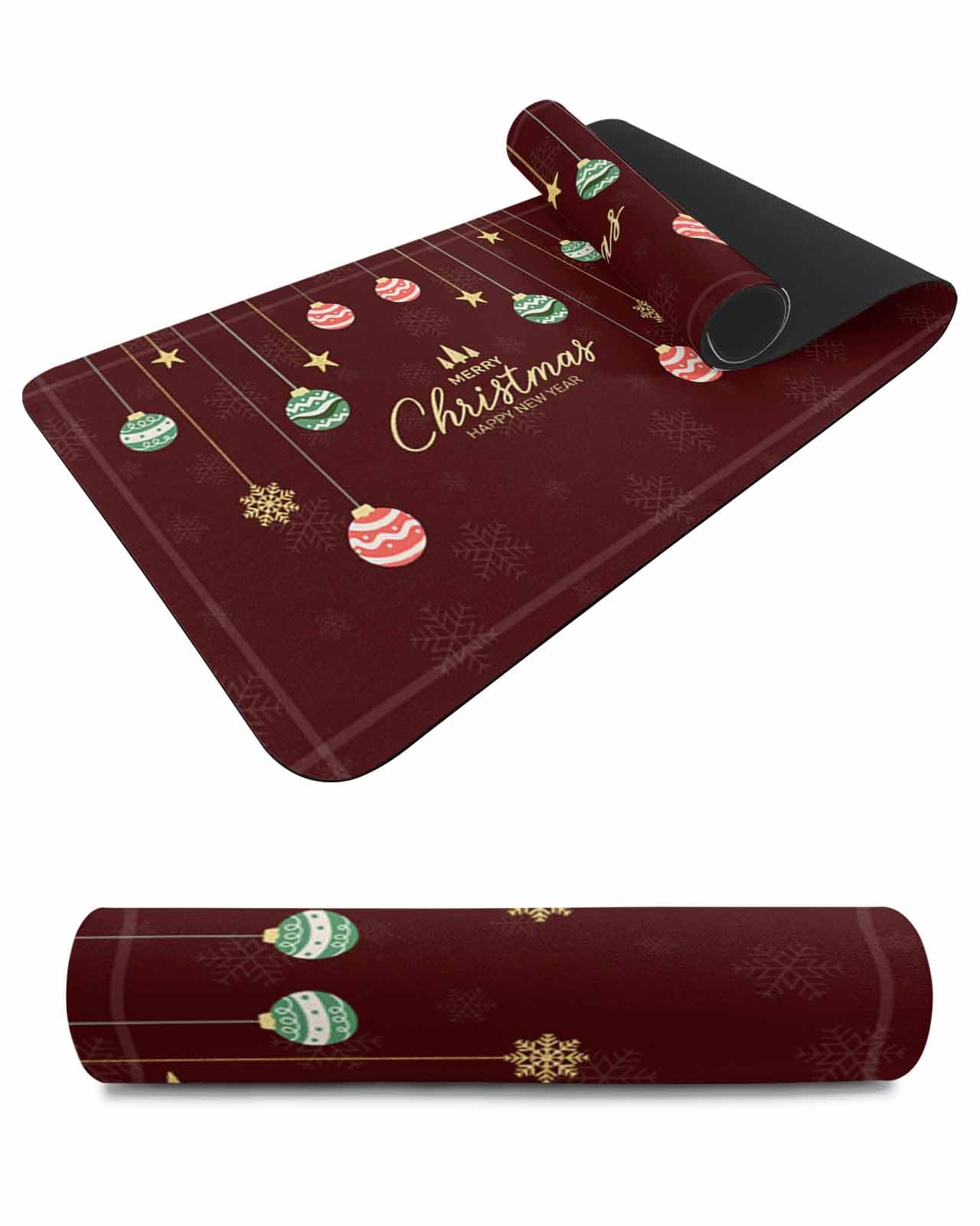 Debedcor Heat Proof Table Pads Waterproof Decorative, Merry Christmas Non-Slip Table Countertop Protector, Farmhouse Xmas Ball Snowflakes Red Insulation Mat for Dining Room, 48 x 12 Inches