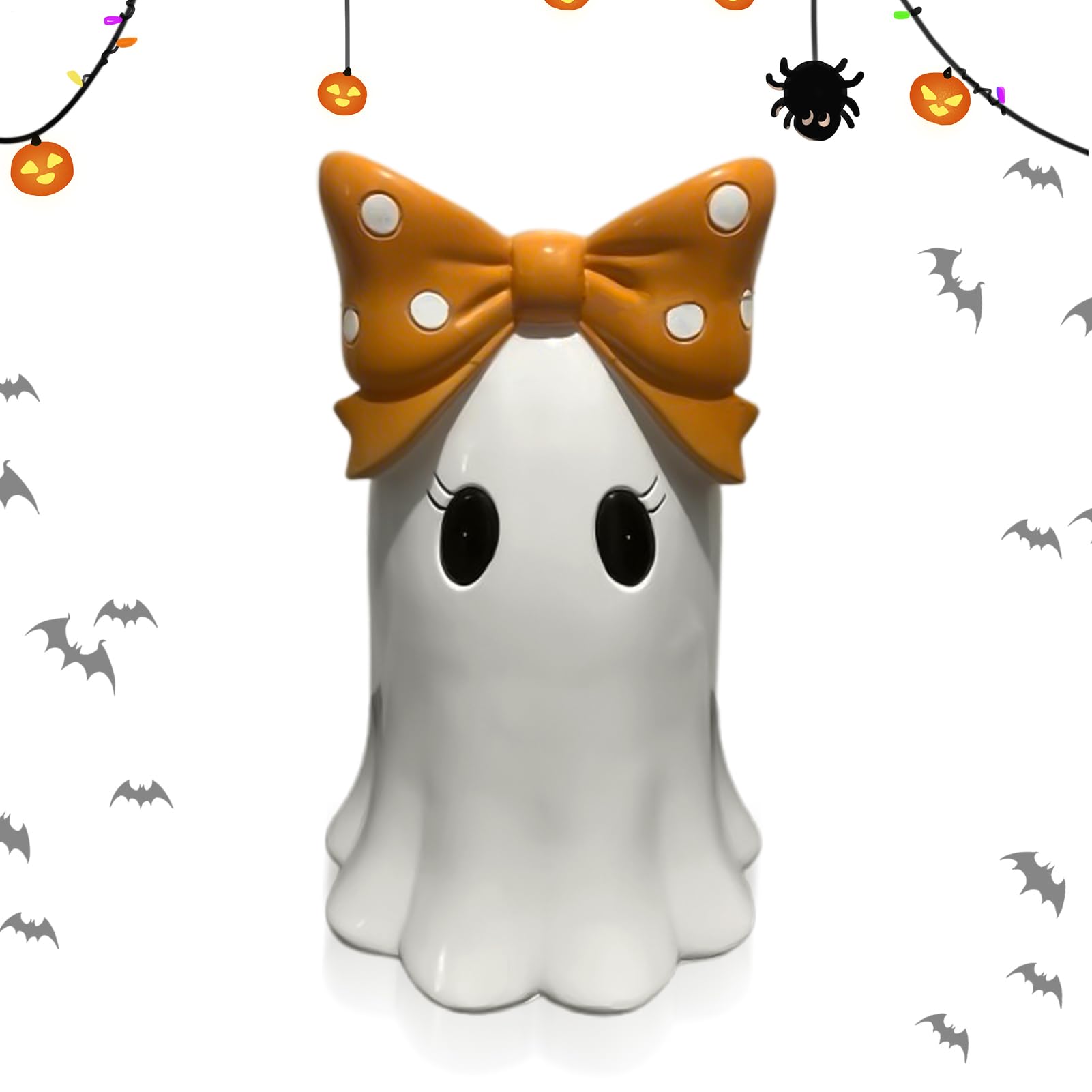 Figurine fantôme en résine avec nœud pour décoration d'Halloween et vitrine gothique