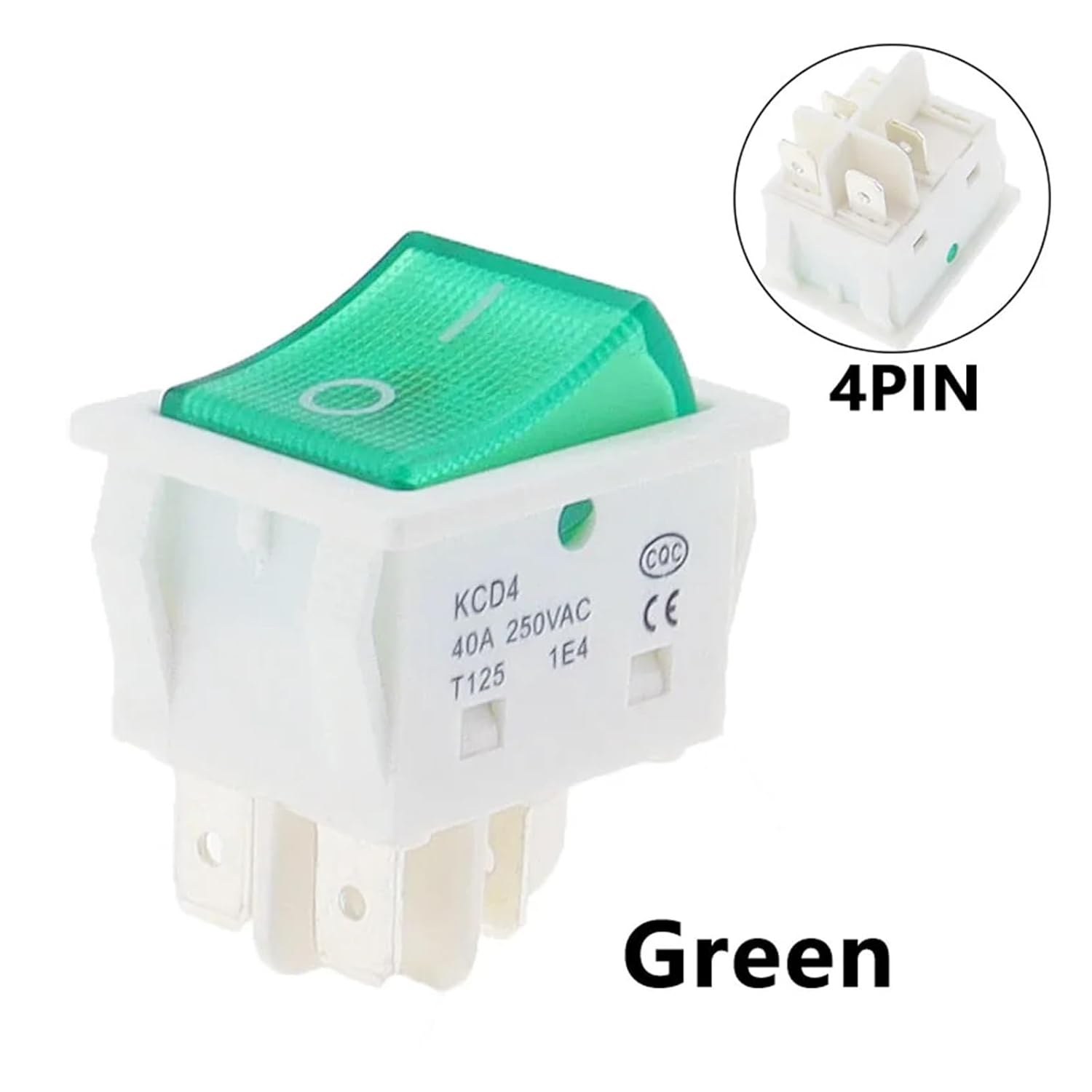 KCD4 AC 40A 250V Rocker Switch 25x31mm On-Off 2 Position 4/6 Pin Illuminated Power Switch(Green)