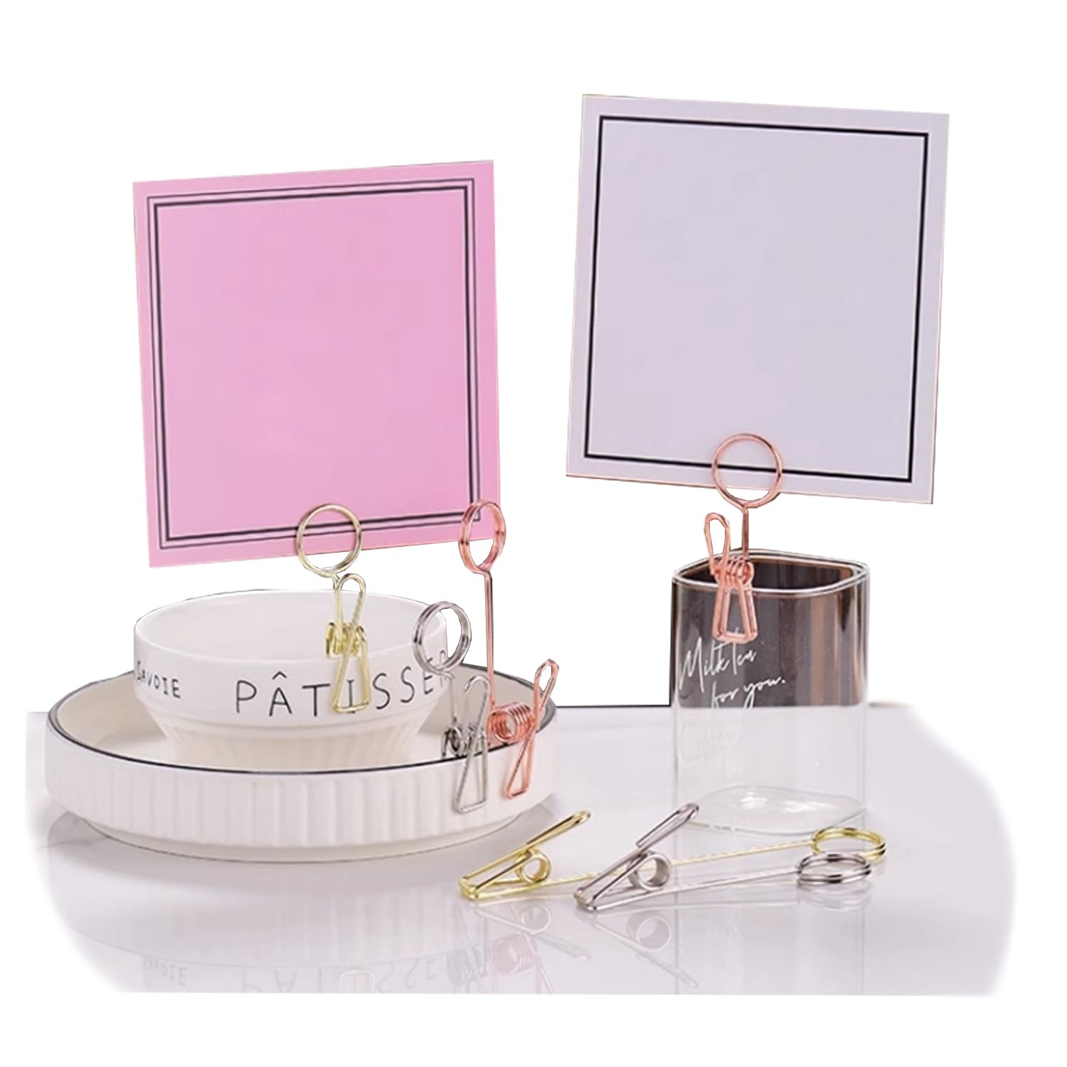 Clip de signe de porte-étiquettes, 6 pièces, support de signe en acier inoxydable, Clip de signe de supermarché de dessert, présentoir de prix de boulangerie de gâteau(Silver,10CM)