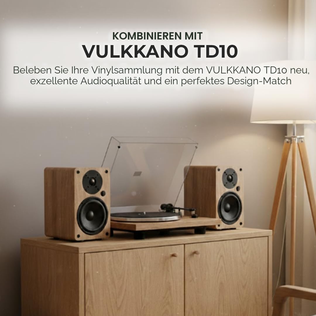 VULKKANO A5 ARC Aktivlautsprecher mit 5.25" Woofer, Bluetooth 5.0, HDMI ARC, Optische, RCA, USB, mit Subwoofer-Ausgang, HiFi Regallautsprecher mit elegantem Design