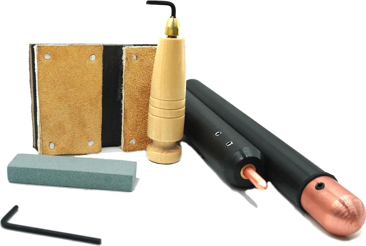 Flint Knapping Tools, Flint Knapping kit for pros and Beginners, Crafting Obsidian Stone and Crystal. The kit Includes 1 Hand pad, 1 Copper Bopper, 1 Pressure flaker, and 1 awl