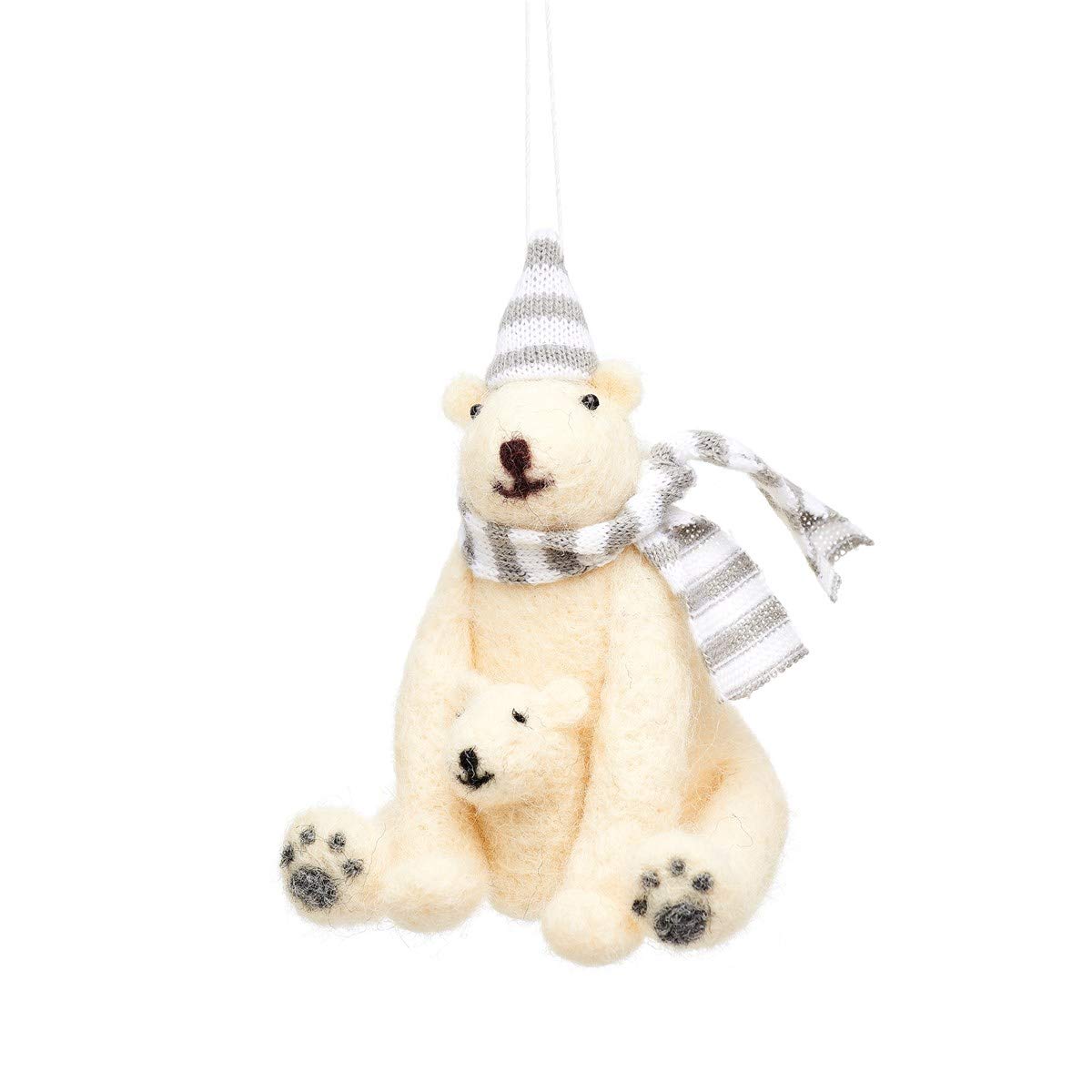 Sass & Belle White/Grey Polar Bear With Baby Felt Decoration