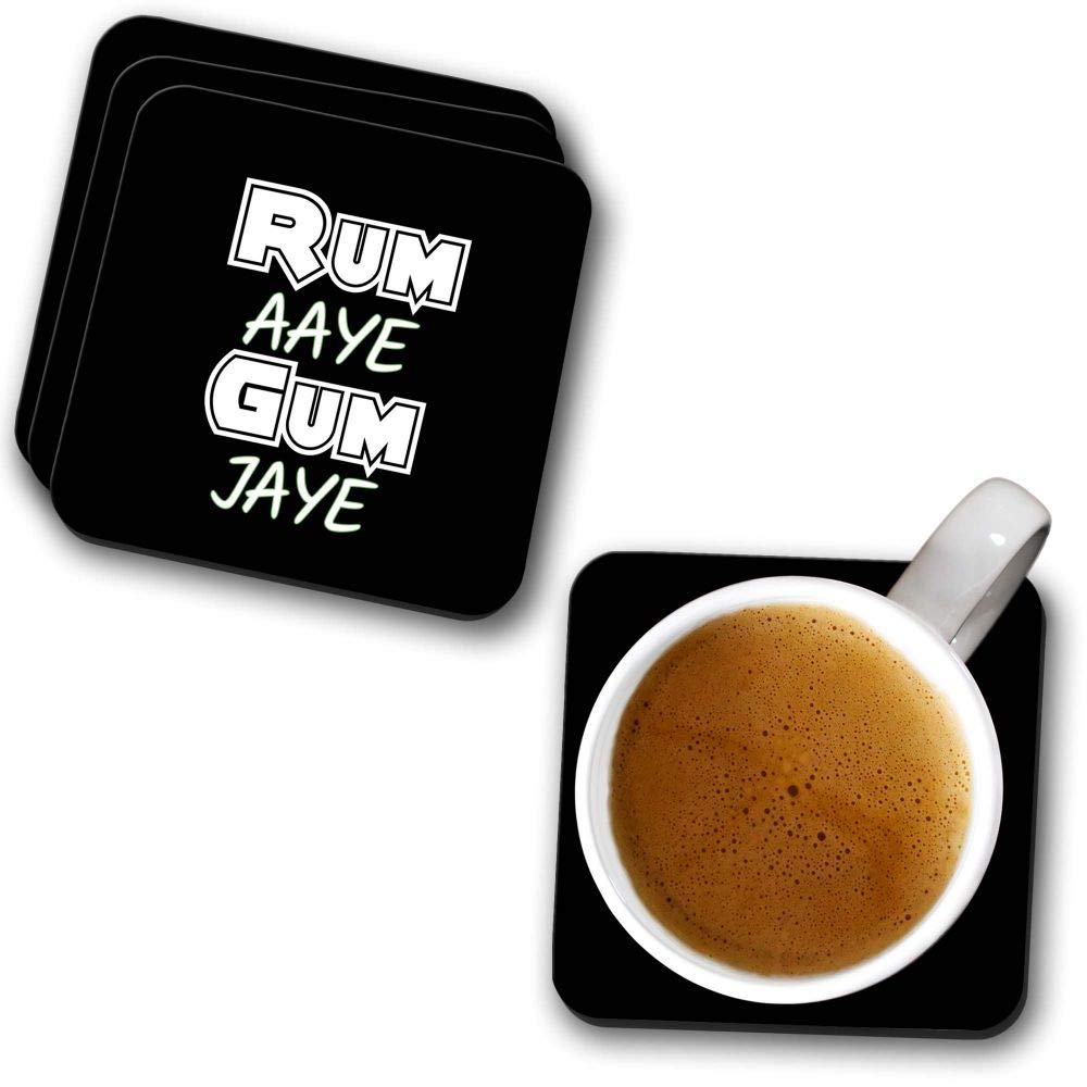 YuBingo Rum Se Gum Jaye Designer Printed Coasters (MDF Wooden, Set of 6, 9.5x9.5 Cm, Square)