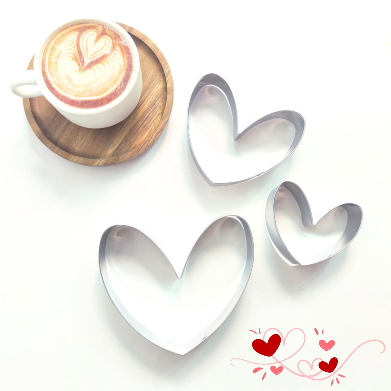 PTaizjjz Heart Cookie Cutters,3PCS Stainless Steel Heart Cutters for Valentine's Day - 12.5cm,10cm,7.5cm, Silver - Image 4