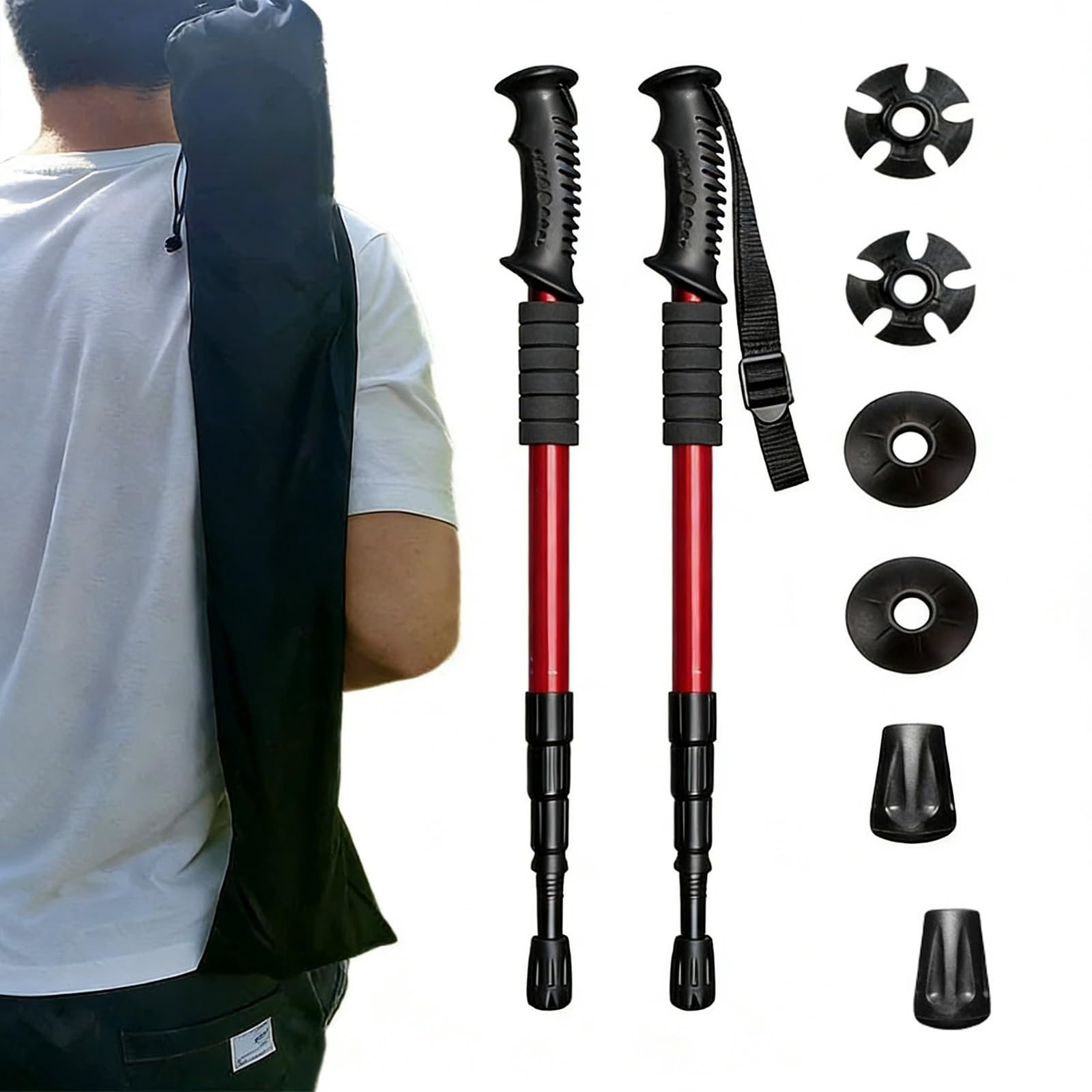 2-pak czteroczęściowych kijków trekkingowych, aluminiowe, regulowane kijki dla kobiet, mężczyzn, wędrówki, kemping, wspinaczka