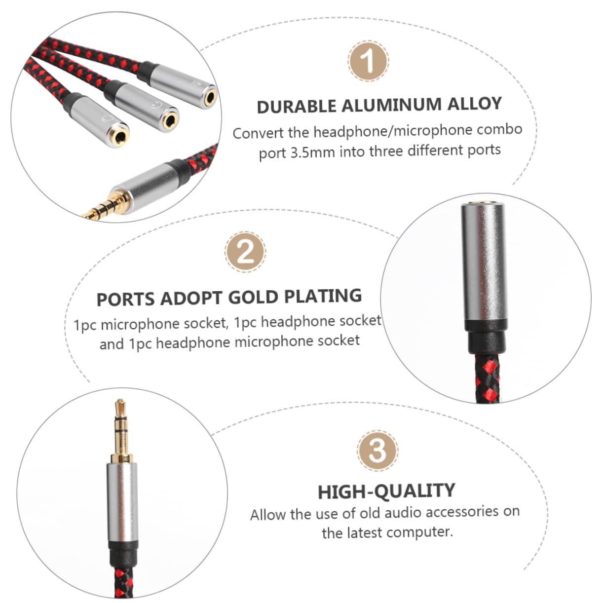 Uonlytech 3pezzi Cavo Audio Splitter Vie Per Cuffie Adattatore Audio Leggero e Compatto Compatibile Con Laptop e Smartphone Per Viaggi e Uso Quotidiano