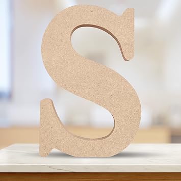 4 Inch 3D Unfinished Wooden Letters, Wooden Alphabet Letters for Wall Decor Decorative - Wood Crafts Standing Letters Slices Sign Board Decoration for Party Decor DIY Craft Letter S
