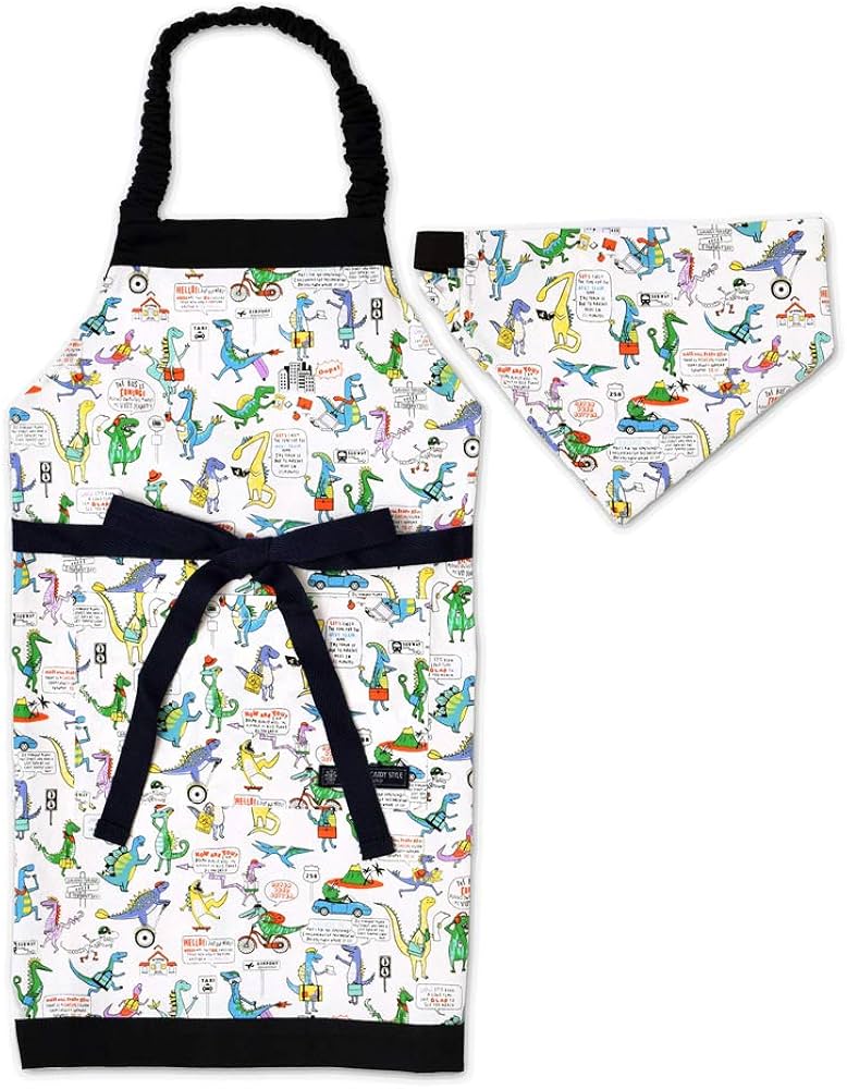 エプロン＆三角巾(恐竜柄生地)☆ エプロン＆三角巾(恐竜柄生地)☆