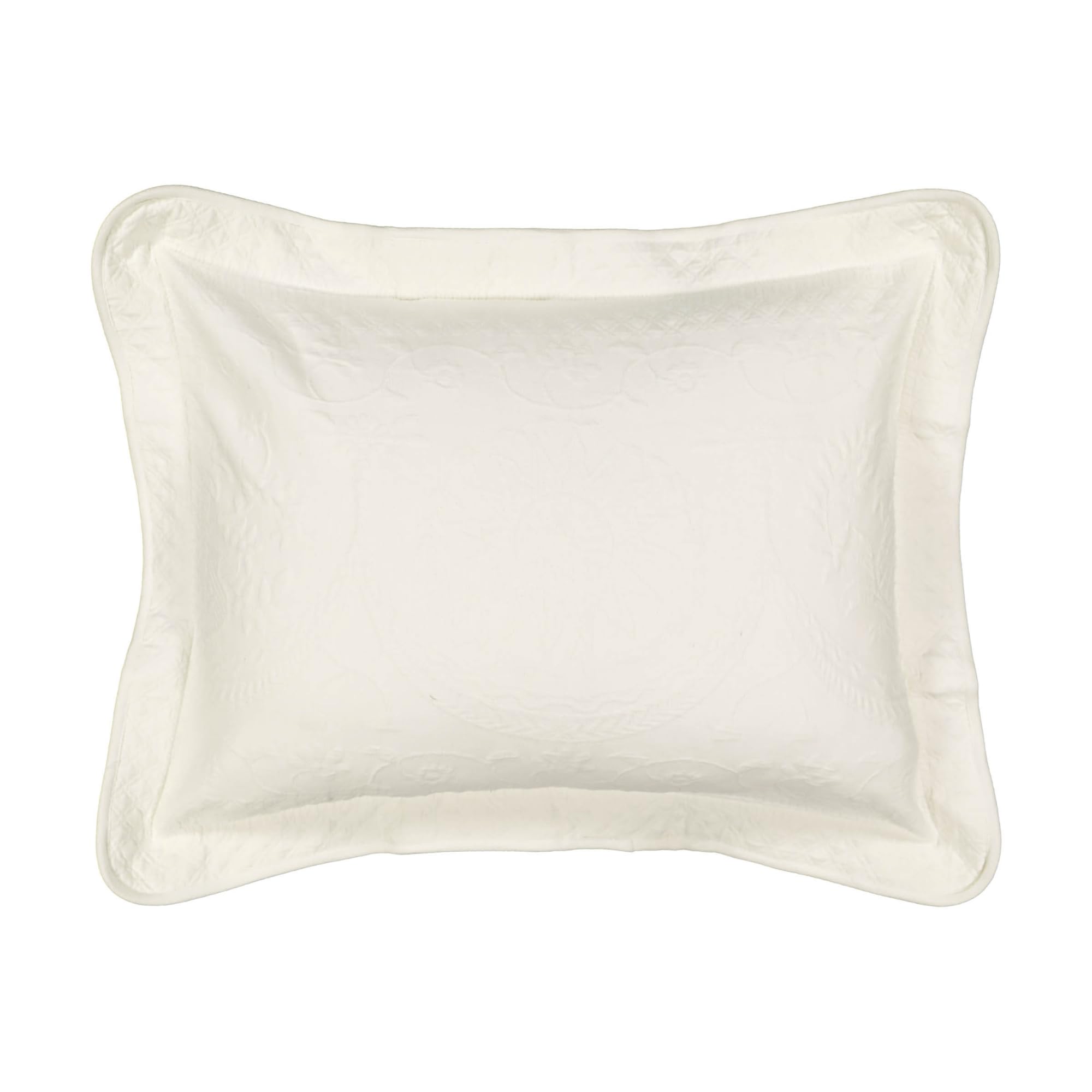 Historic Charleston King Charles Modern Farmhouse Floral Matelasse Decorative Pillowcase, 100% Cotton Breathable Bedding, Standard Sham (20" x 26"), Ivory