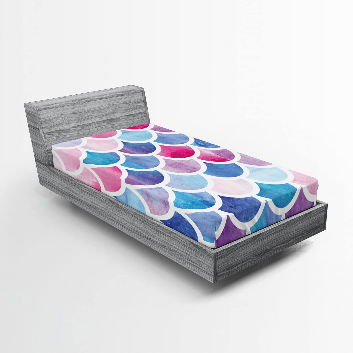 Ambesonne Fish Scale 2 Pack Fitted Sheet, Pastel Mermaid Pattern, Bed Cover All-Round Elastic Deep Pockets 2 Pieces, Package Contains 2 Twin Size Fitted Sheets, Pink and Blue