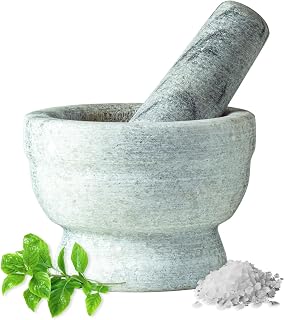 JADE TEMPLE Marmor Mörser mit Stössel, D: 9,5 cm, H: 7 cm - 1 Set, Grau