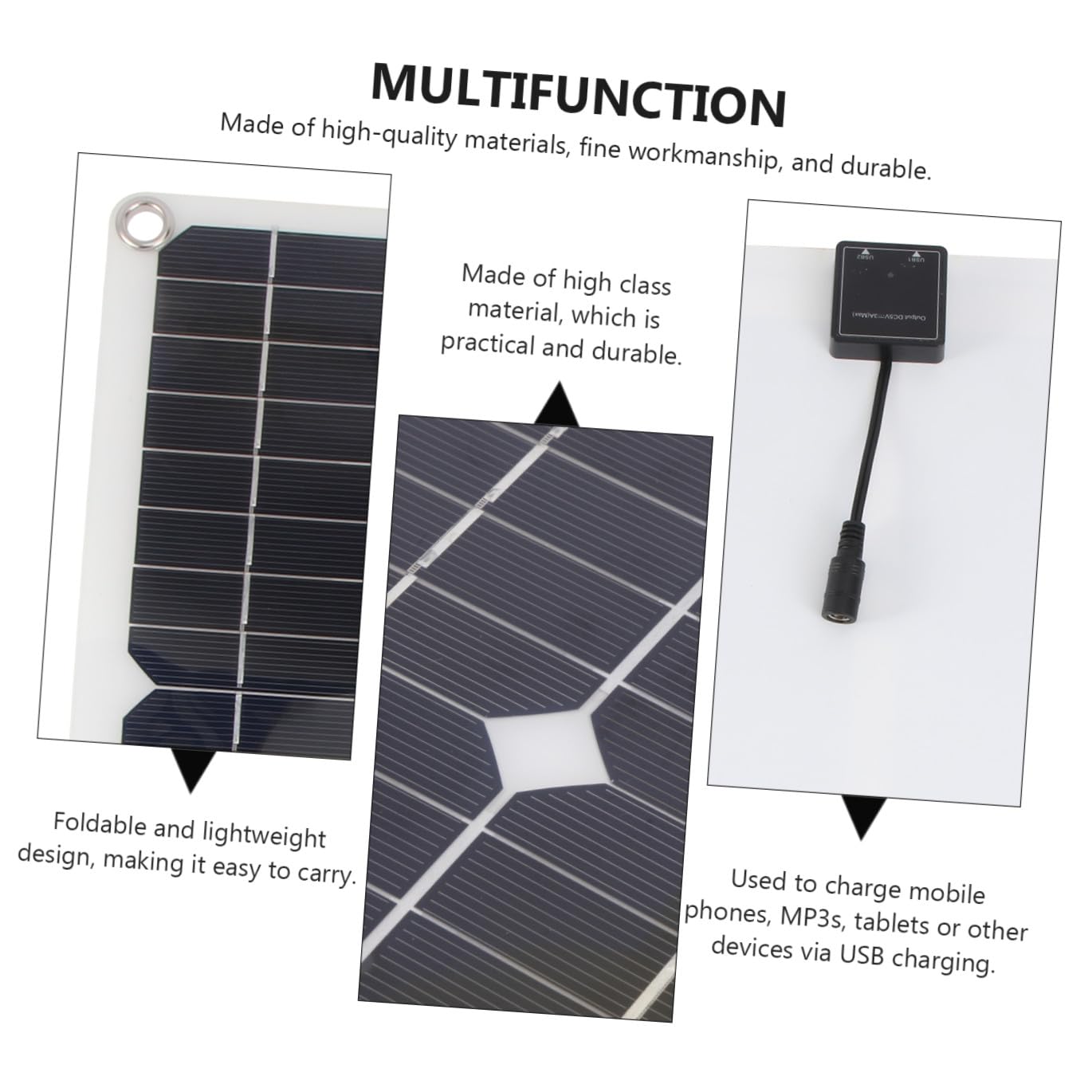 HANABASS 1 Ensemble Chargeur Solaire Portable avec Panneau Monocristallin pour Camping Randonnée et Voyage Équipement de Charge Extérieur Pratique et Durable