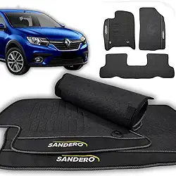 Tapete Borracha Compatível Com Sandero 2008 2009 2010 2011 2012 2013 2014 2015 2016 2017 2018 2019 2020 2021 2022 2023 2024 Impermeável Premium
