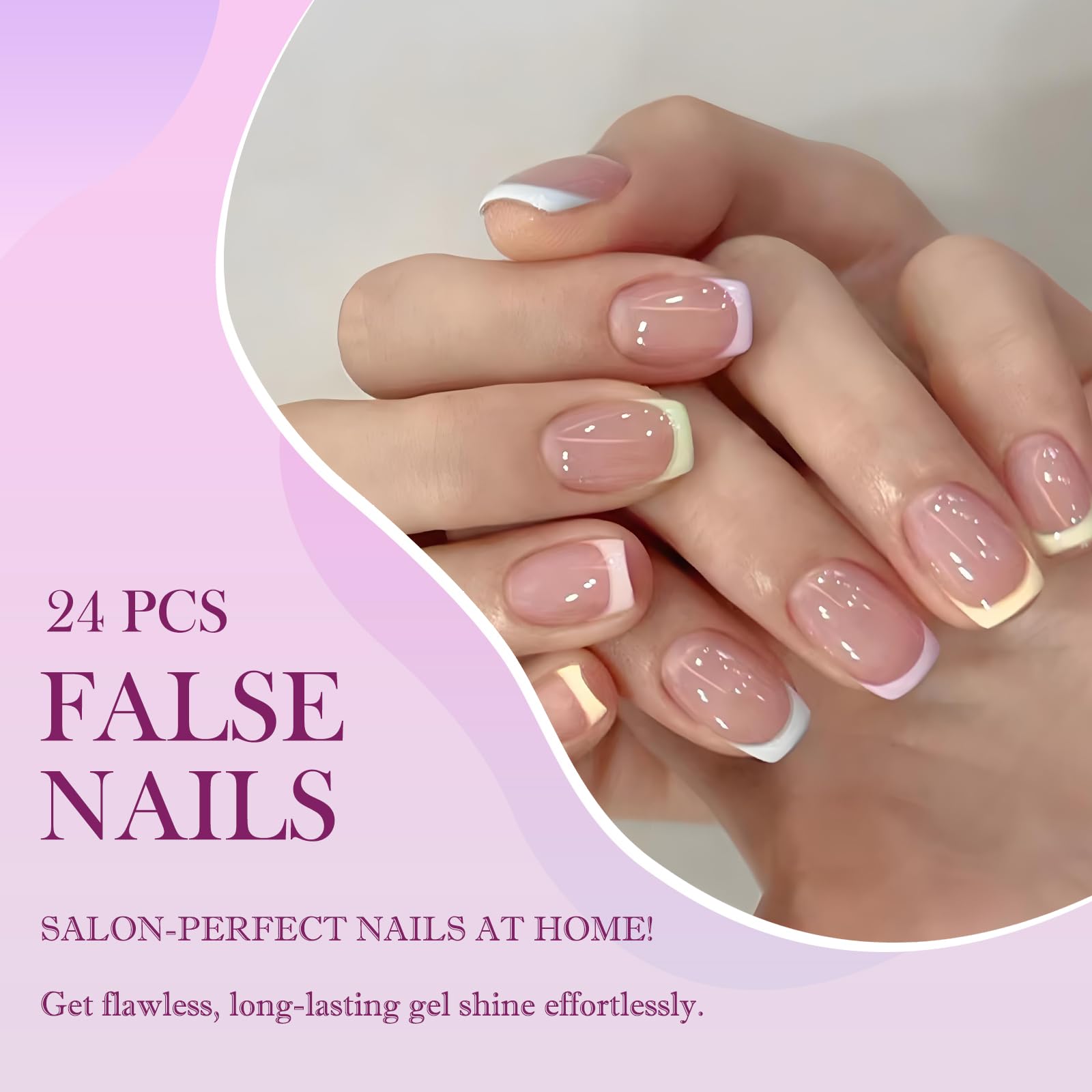 96PCS French Press-On Nails, Short Square Shape with Accessory Tool, Pastel Full-Cover, Eco-Friendly ABS - Image 4