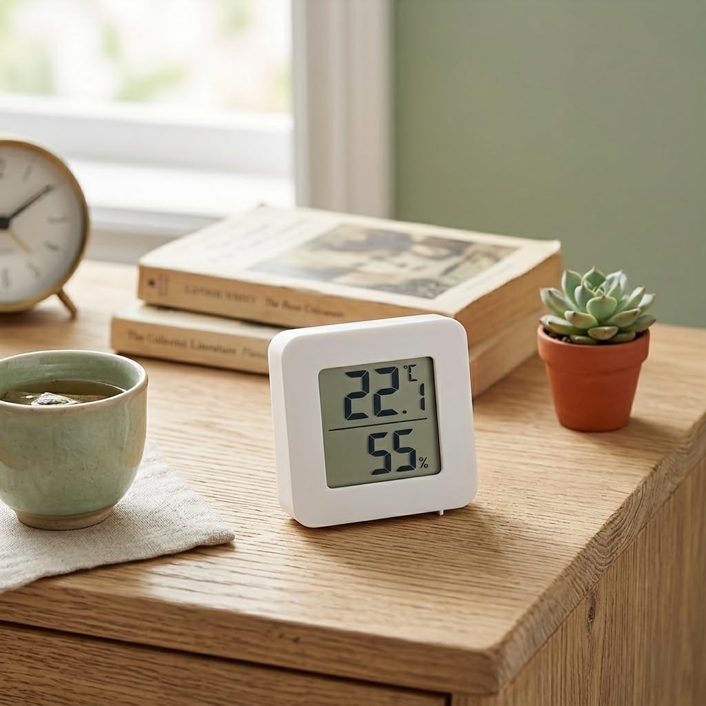 Igrometro Termometro Digitale LCD per Interni – Monitor Temperatura e Umidità, Alta Precisione, Ideale per Casa, Ufficio, Serra e Stanza, Colore Bianco