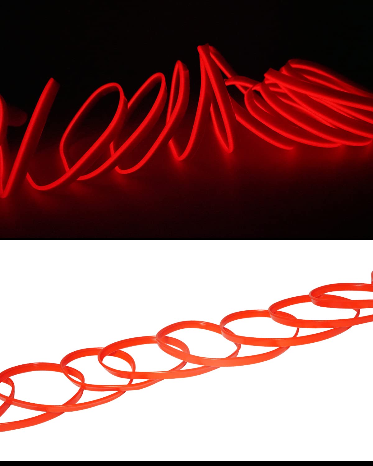 El Wires - Tira de luz LED de ambiente decorativa para interior de coche, 5 m, luz de neón, decoración de borde de costura, letrero de bricolaje con USB (rojo)