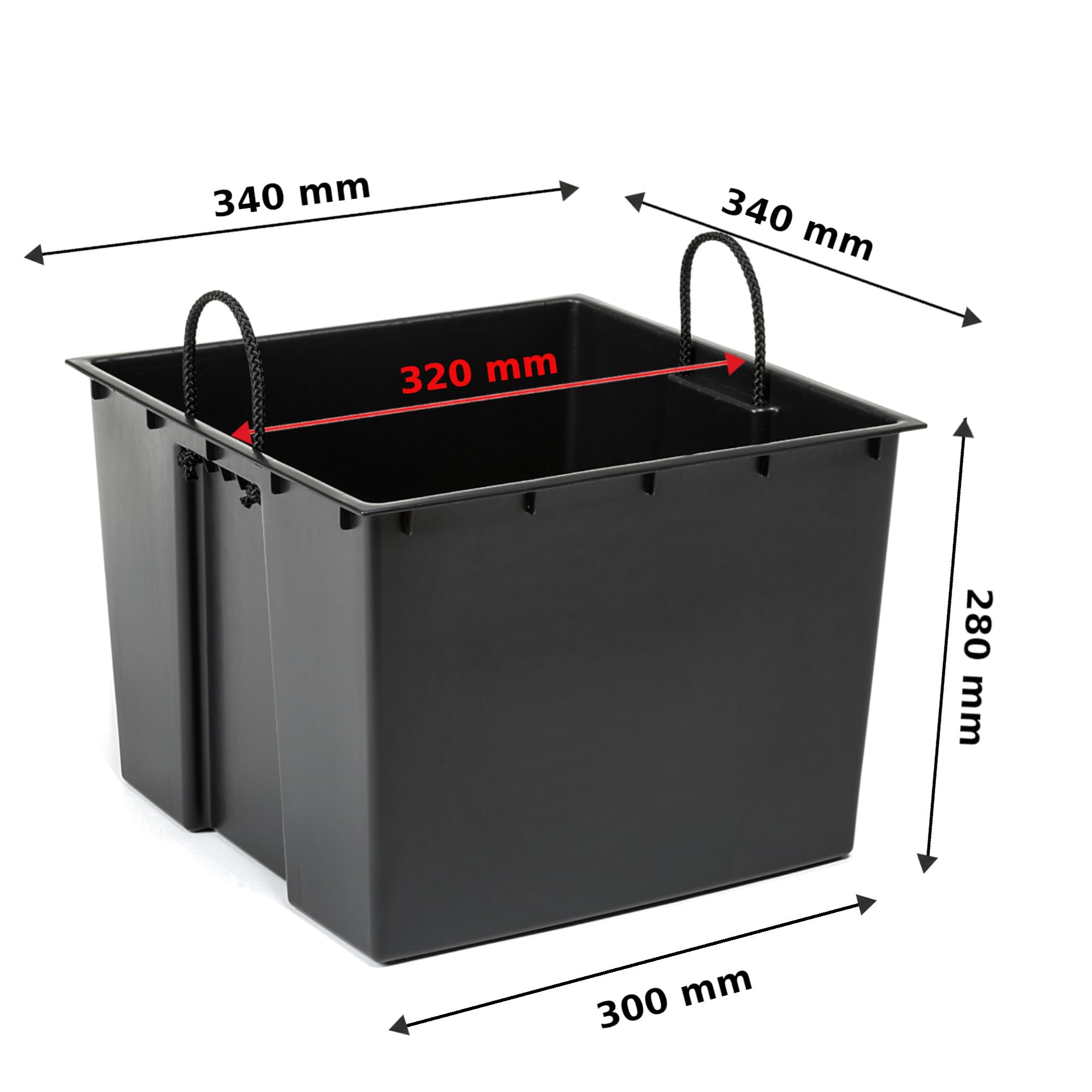 Lot de 2 inserts de pot de fleurs carrés interchangeables, durables, 34 x 28 cm, noirs, 28 l, pour pots Lamela de 68 x 35 cm, facilite le contrôle de la teneur en eau dans le pot, réduit la