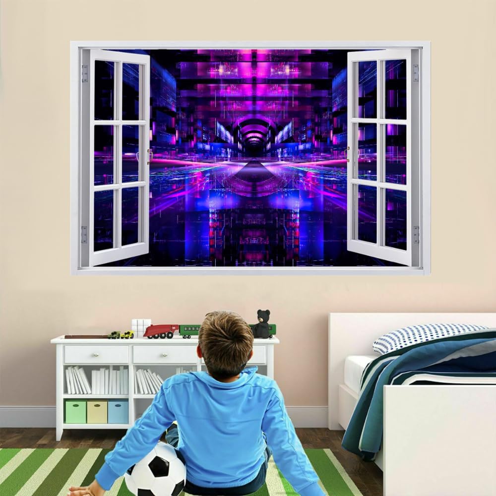 3D Wandtattoo Wanddurchbruch Wandaufkleber, Raumstation Wandsticker Wanddeko Wandbilder, Zukunftslandschaft Wandaufkleber Für Wohnzimmer Schlafzimmer Badezimmer Flur Küche Möbel Aufkleber
