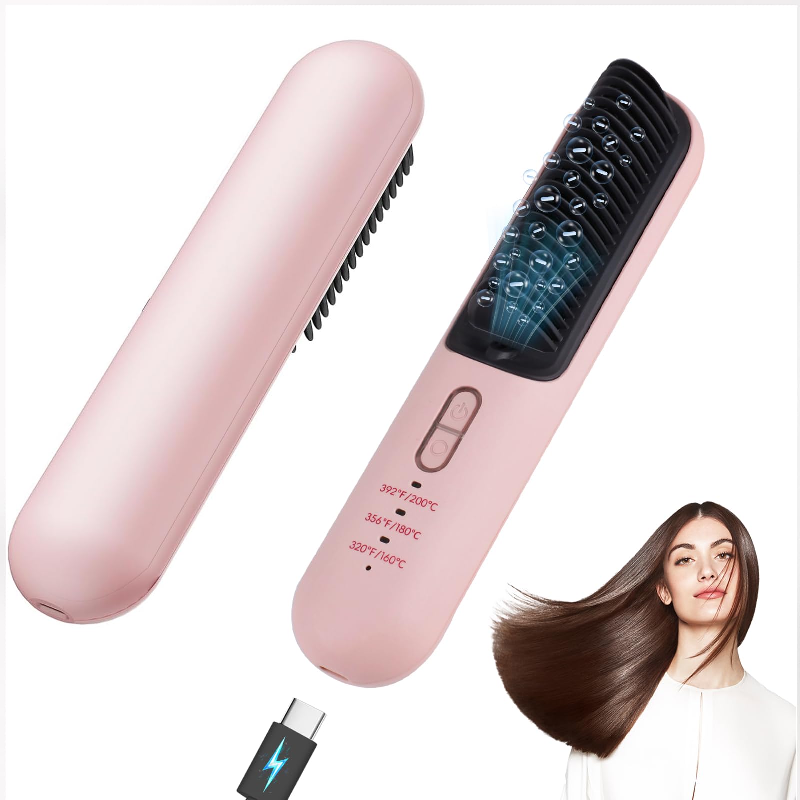 TANSHINE Cordless Hair Straightener Brush,Travel Portable Mini