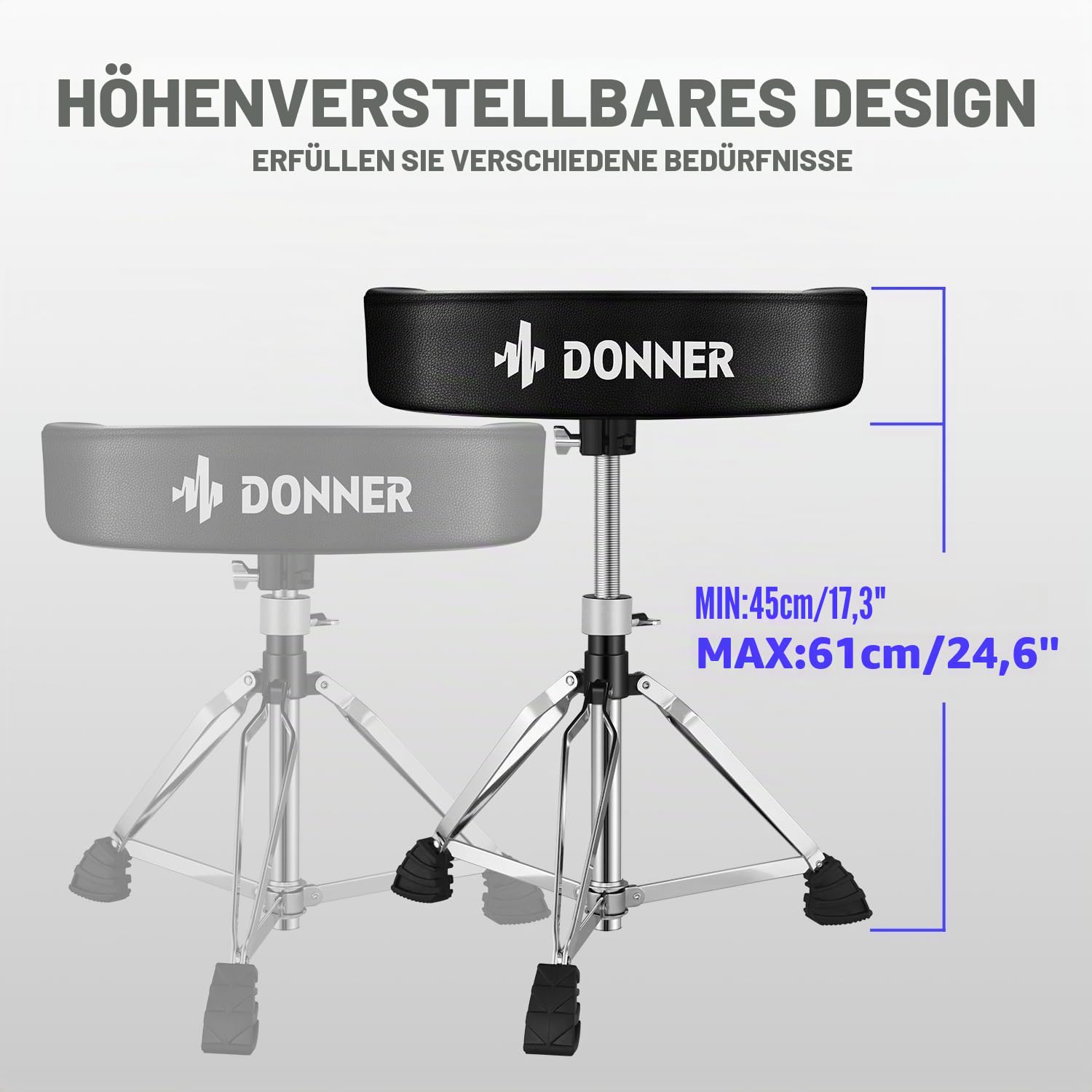 Donner Verstellbarer Schlagzeughocker gepolsterter Drummersitz Drumhocker Moto Seat