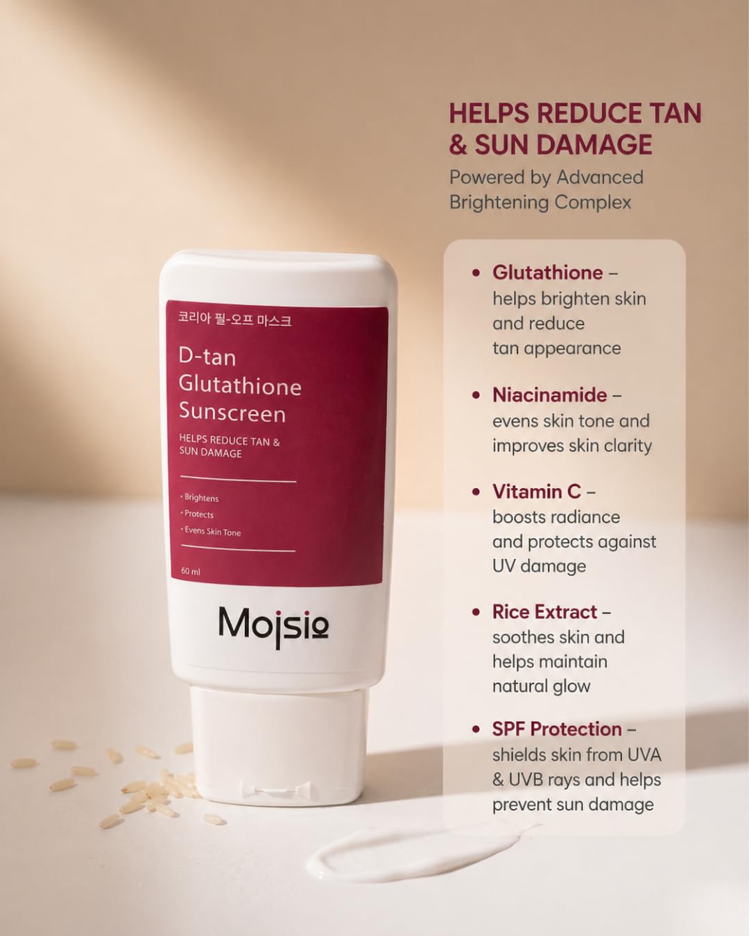 glutathione sun damage Moisio D-Tan Sunscreen SPF 50 PA+++ for Protection & Skin Brightening – Helps Remove Tan, Evens Skin Tone, and Deeply Hydrates Item Type:Capsules Video/ #Podcast) #Portland'daki hareket: Skin & Body