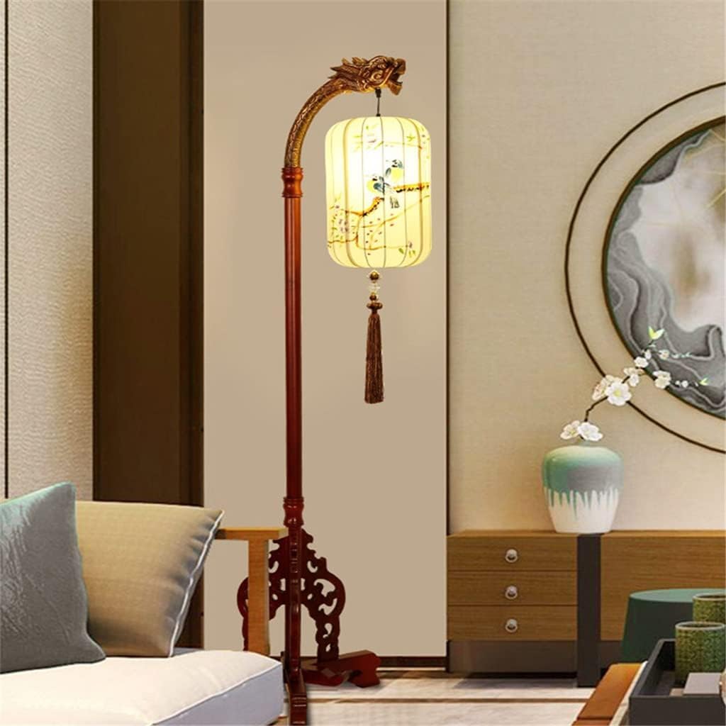uhyOHF Floor Lamp, Chinese Floor Lamp Vintage Chinese Style Living Room Study Tea Room Antique Solid Wood Reading Standing Light(