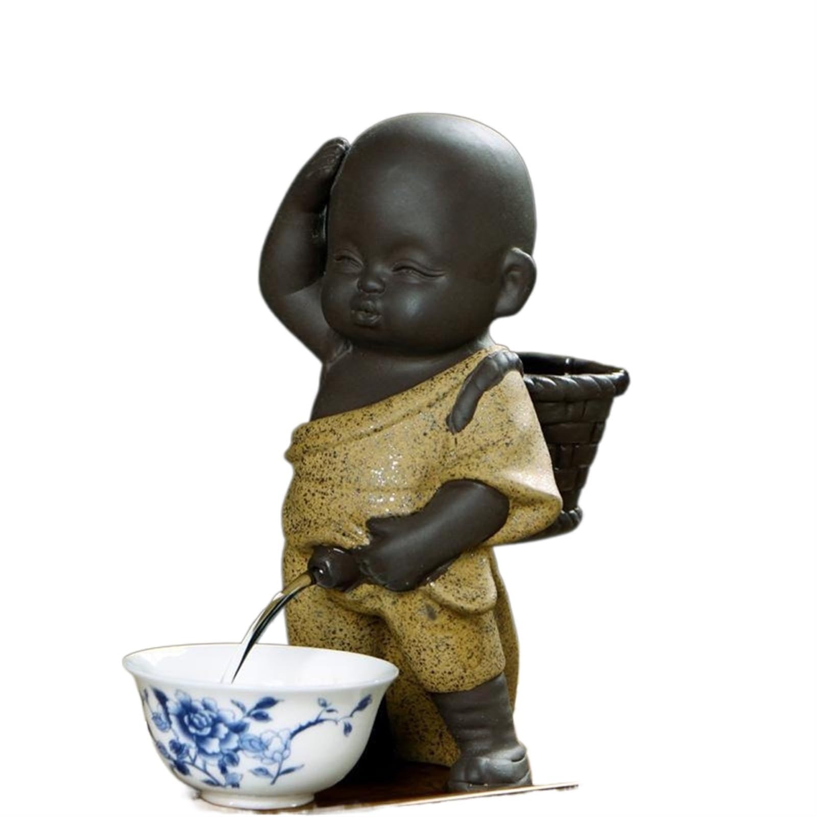 LYHHGS Tea Pets Ornament Chinese Folk Art Purple Clay Decoration Crafts Figurines Little Monk Yixing Baby Boy Spray Pee Tea Accessories (Color : B 7.8X14cm)