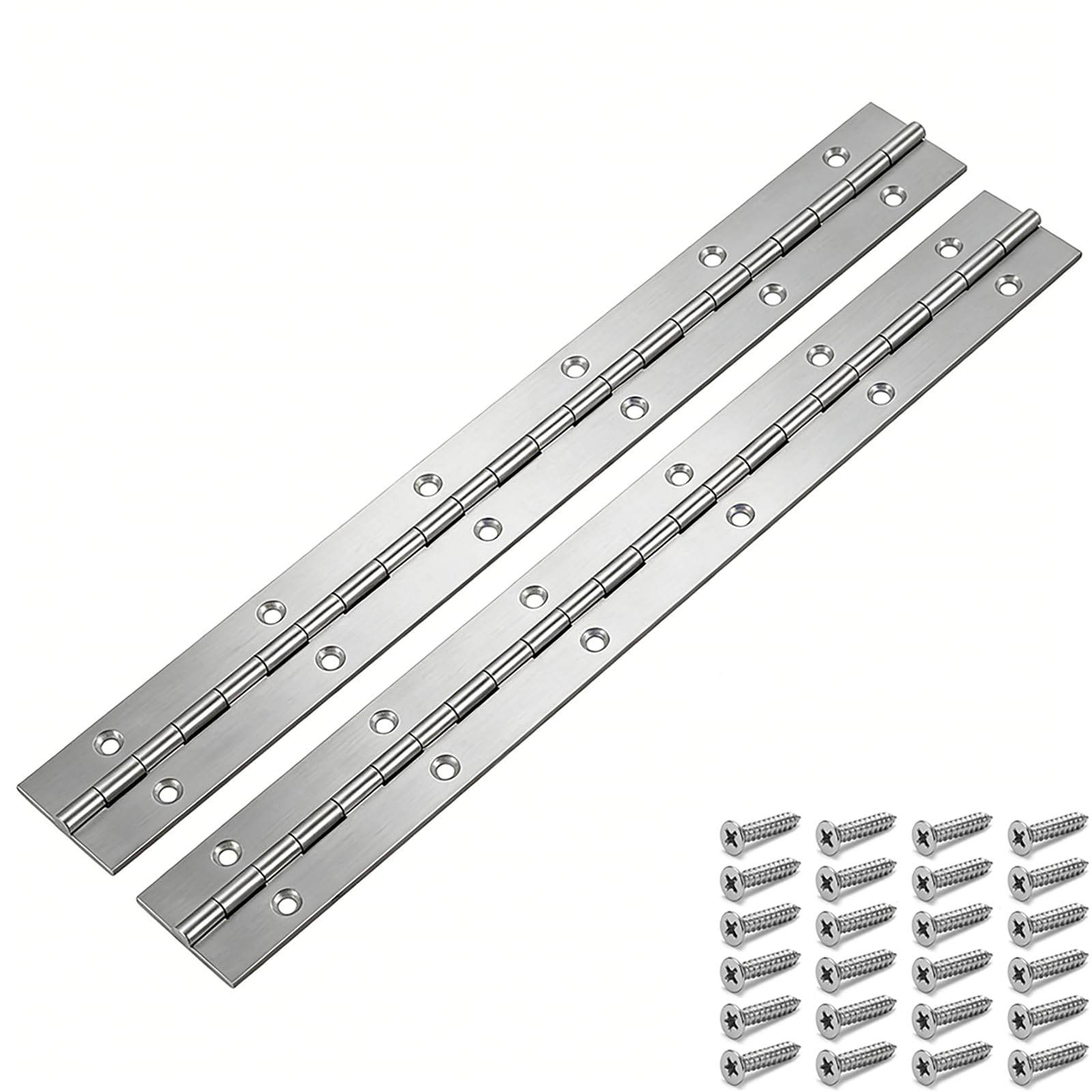 11.8 Inch Piano Hinge, 300mm Stainless Steel Continuous Hinges for Wood Cabinet Doors, Heavy Duty Long Hinges with 24 Screws for Toolbox Furniture DIY Projects (Silver 2Pcs)