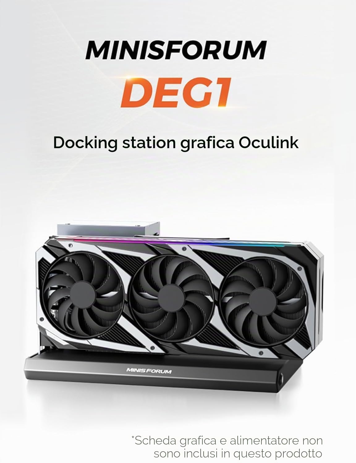MINISFORUM DEG1 Docking station per scheda grafica esterna Interfaccia OCUlink, PCIe x16 (PCIe 4.0x4), con pulsante di accensione forzata e supporto per l'alimentazione ATX/SFX