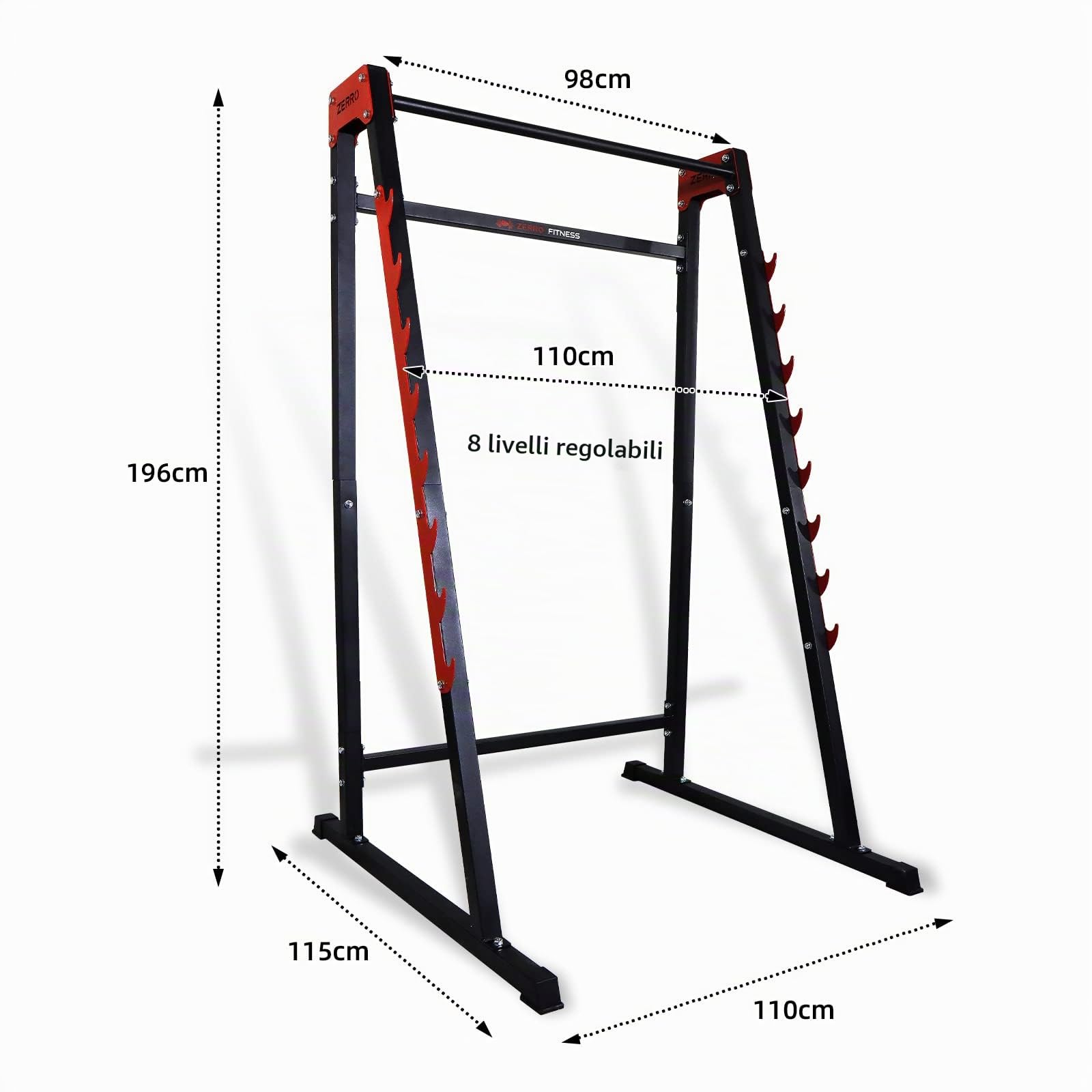 CCLIFE Porta bilanciere Squat Rack con Barra di aggancio a 8 gradini caricabile Fino 160kg Rack Palestra Squat rastrelliera bilanciere
