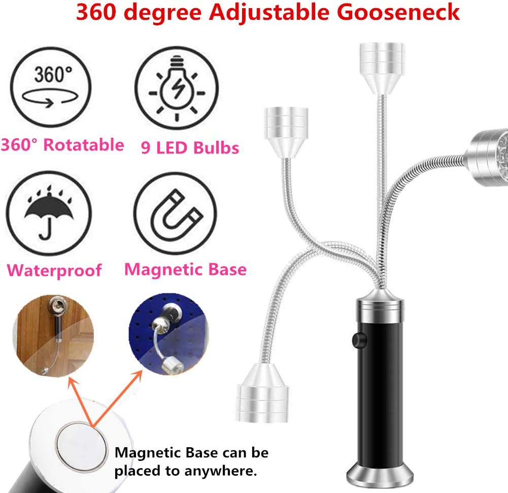 WeFoonLo Pack of 2, 360 Degree Flexible Gooseneck LED BBQ Grill Light Super Bright Barbecue Grill Light with Magnetic Base for Reading, Working, Outdoor Barbecue Grilling Camping Emergency (Black) : Patio, Lawn & Garden