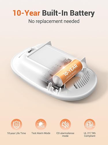 Miniatura 2 de Jemay Detector de monóxido de carbono, detectores de CO alimentados por batería de 10 años con pantalla LCD digital, alarma de CO portátil con