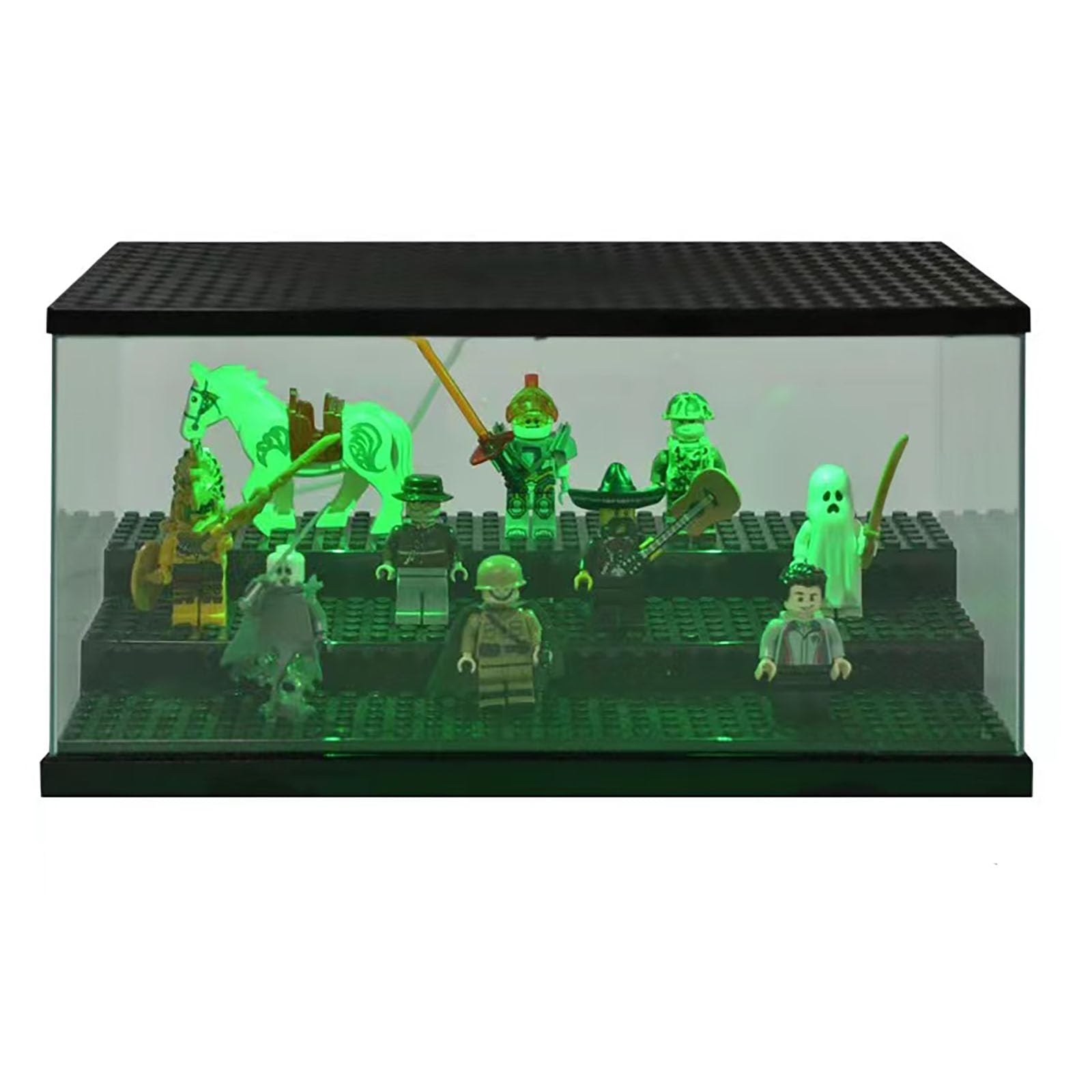 Siellmy Display Case with LED Light for Minifigure Action Figures Blocks, 3 Layers Acrylic Minifigure Storage Display Box for Lego Mini Figures, Black