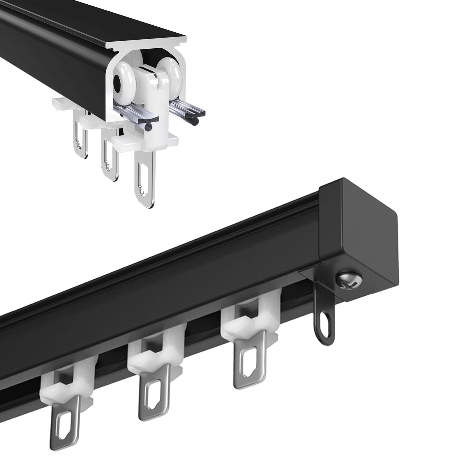 Binario per tende da soffitto a parete, resistente, per soggiorno, camera da letto, doccia, divisorio, 50 cm, 230 cm, 460 cm (nero, 170 cm