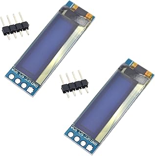 Rasbee 2PCS I2C OLED Display Module 0.91 Inch I2C SSD1306 OLED Display Module 128x32 Screen Driver DC 3.3V~5V White + Blue for Arduino