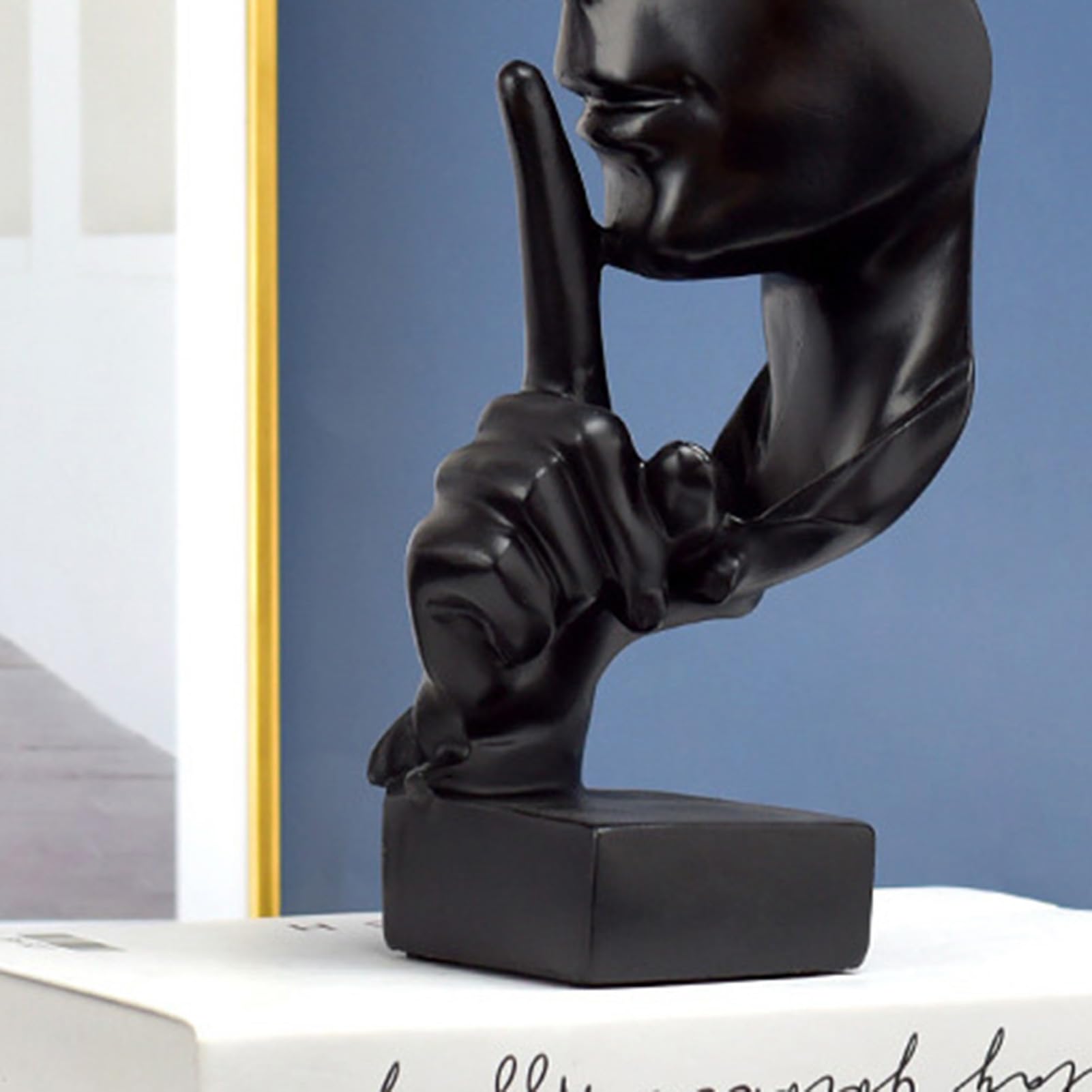 Statua Myśliciela Figurka sztuki abstrakcyjnej Cisza to złota rzeźba dekoracyjna do biblioteki domowego biura Żywica syntetyczna Kompaktowy rozmiar (Czarny)
